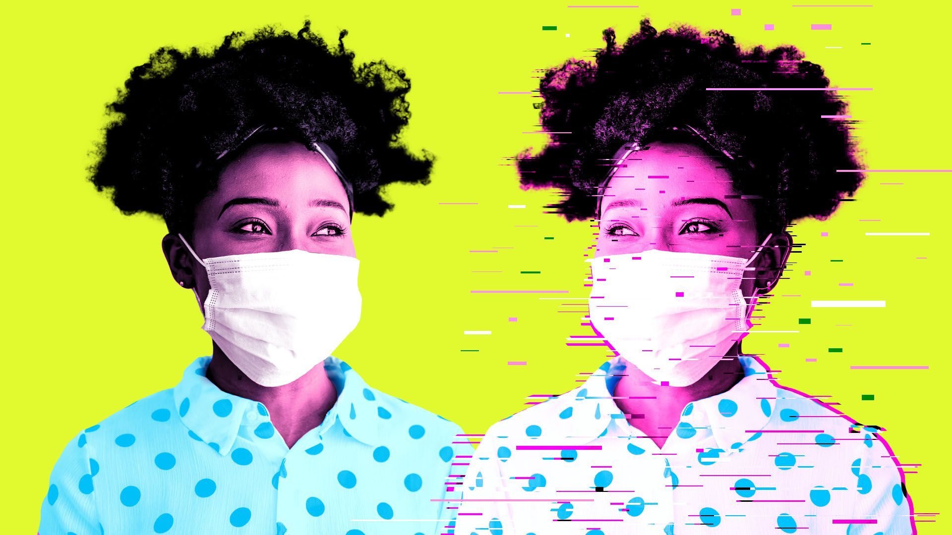 Illustration of a person with a mask on that's been digitally replicated