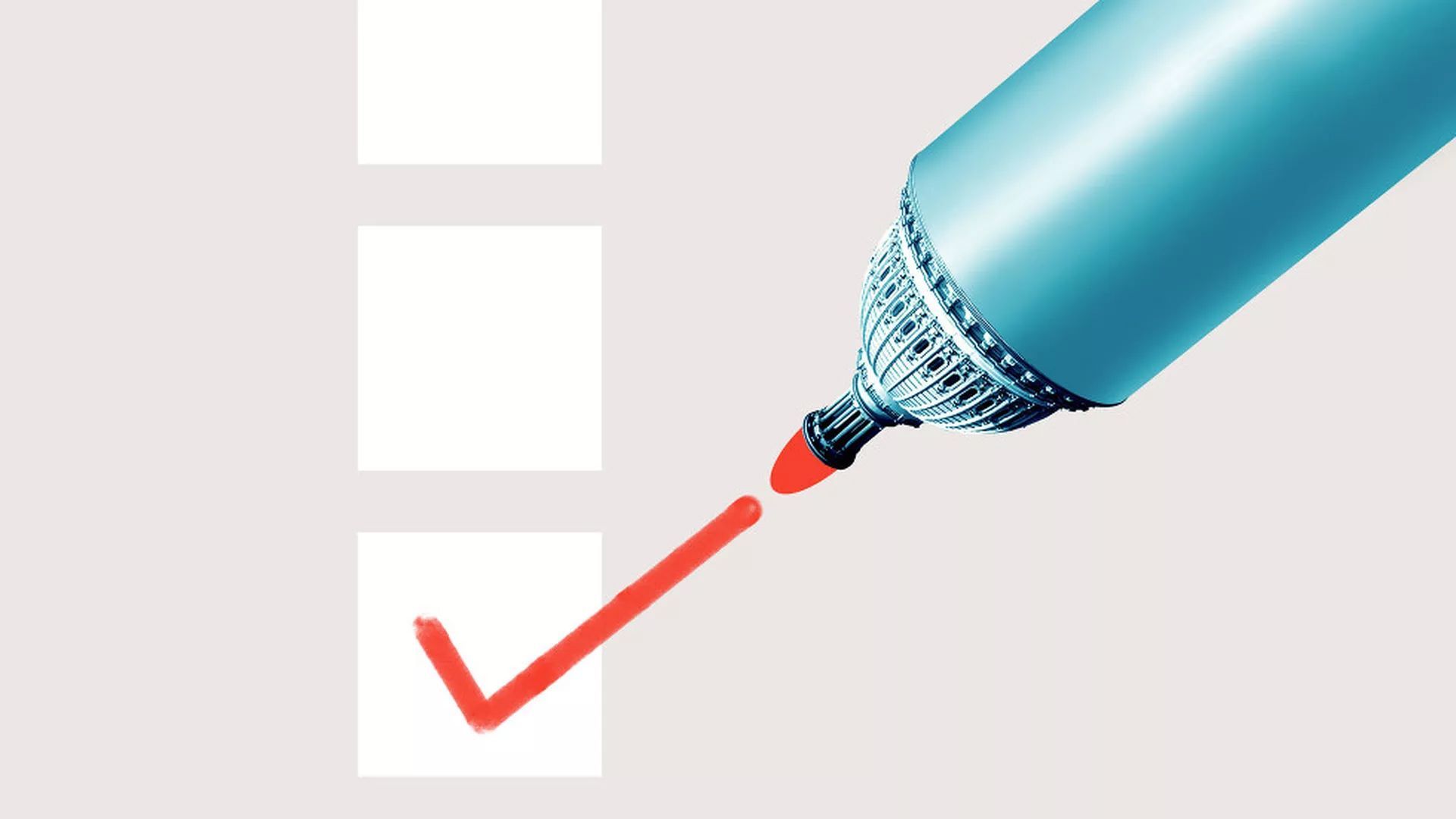 Ilustración: un marcador que representando la cúpula del Capitolio de EE. UU. haciendo una marca de verificación.