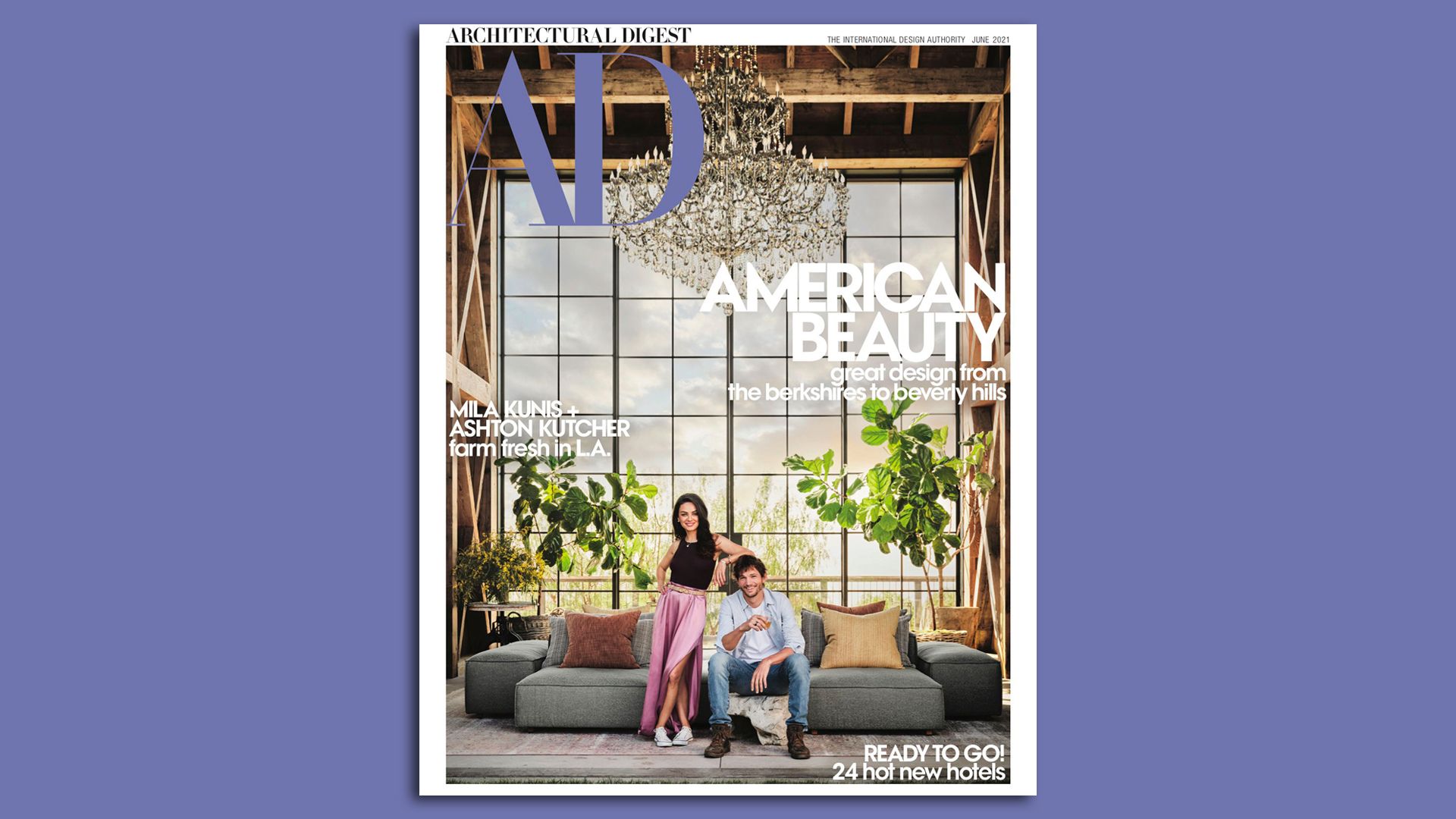 The cover of Architectural Digest with Ashton Kutcher and Mila Kunis.