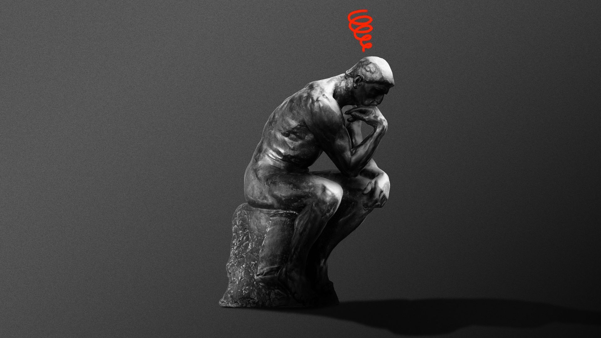 Illustration of the "Thinker" statue with an angry spiral over his head.