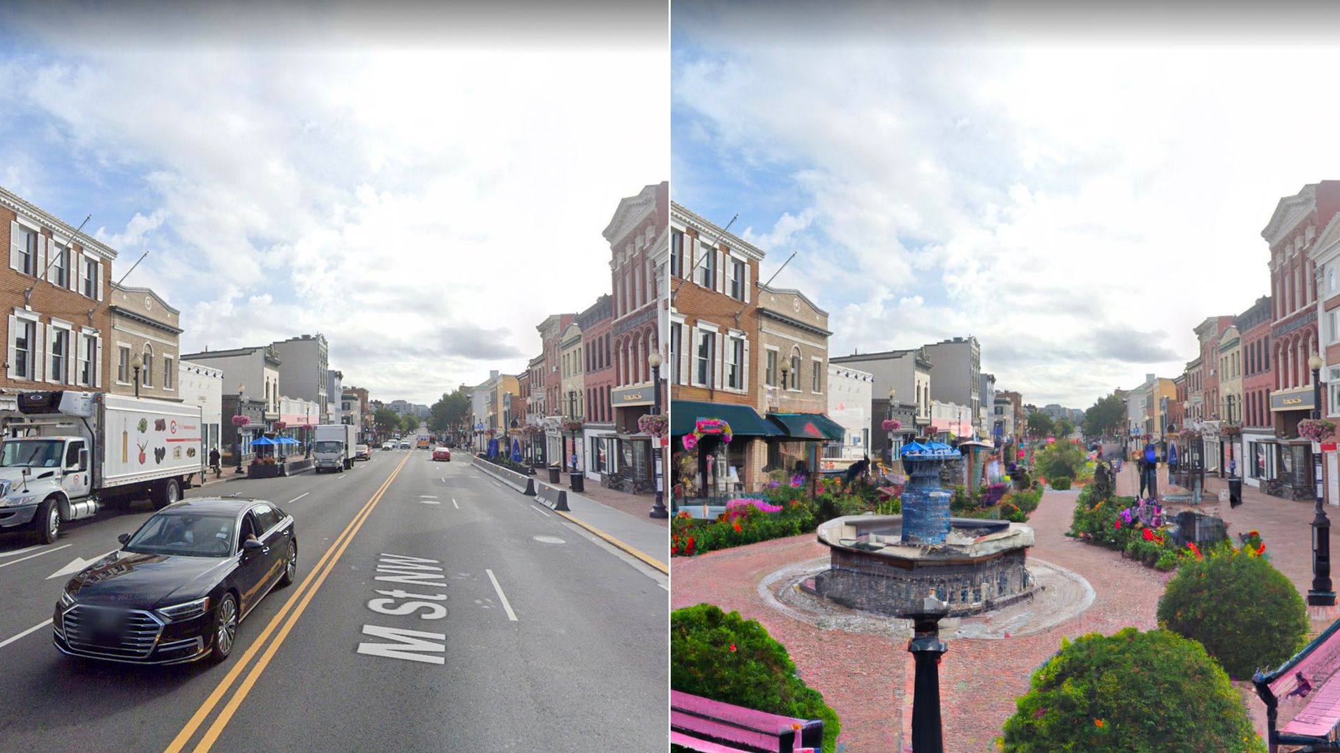 An AI-generated image of a pedestrian roundabout in Washington, D.C.