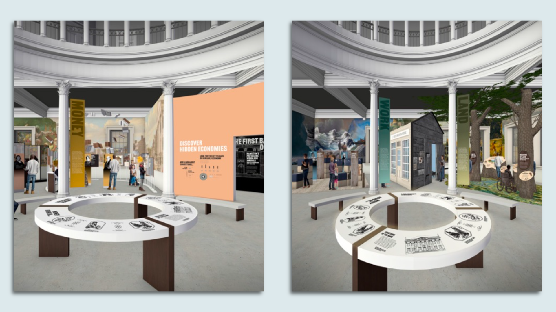 Renderings of the newly proposed museum inside the First Bank of the U.S.