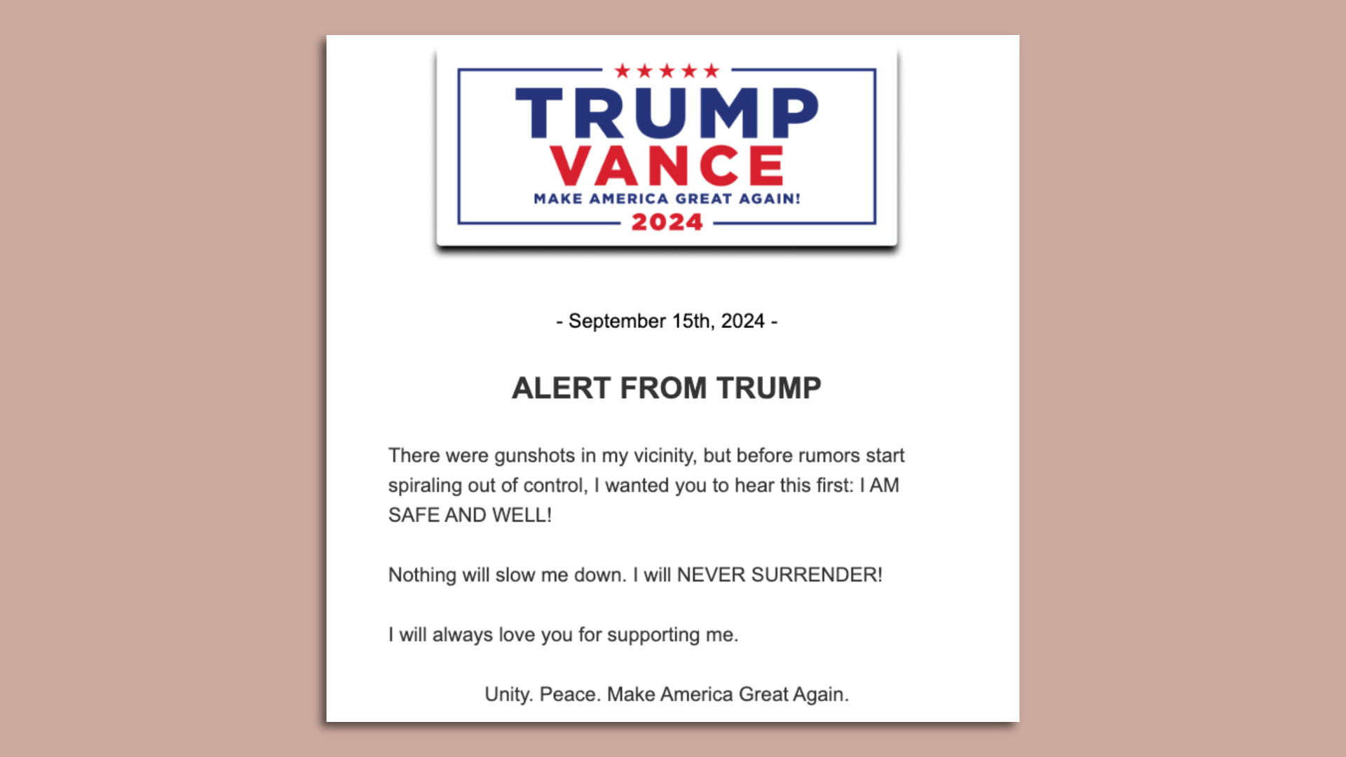 Screenshot from Trump fundraising email.
