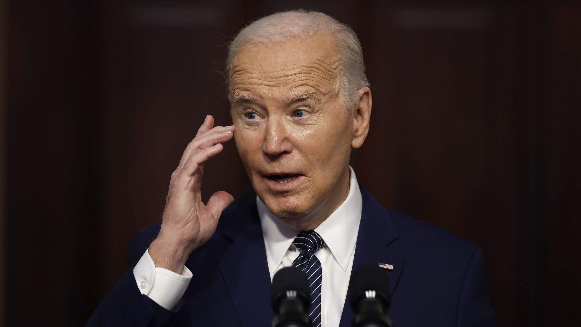President Biden delivers remarks in the Eisenhower Executive Office Building on April 03, 2024 in Washington, DC.