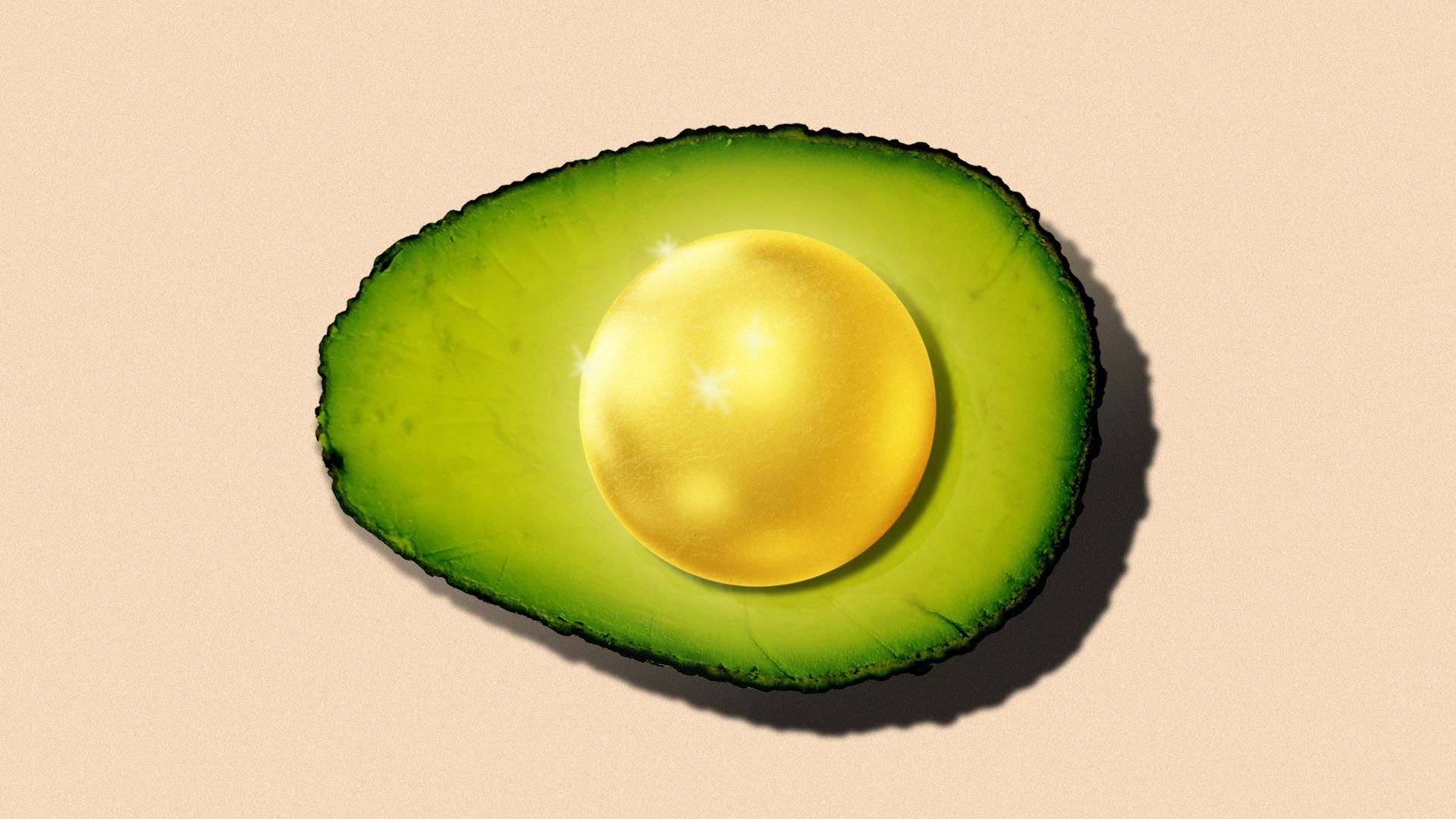 Illustration of an avocado with a golden seed in the middle