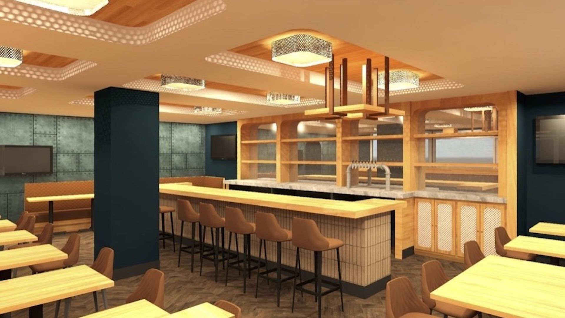 Rendering of the inside of a bar