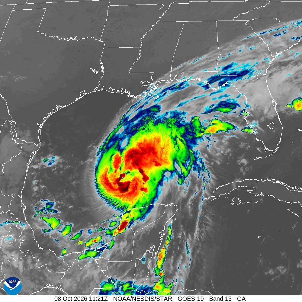 Image shows a satellite view of Hurricane Isaias over the Gulf.