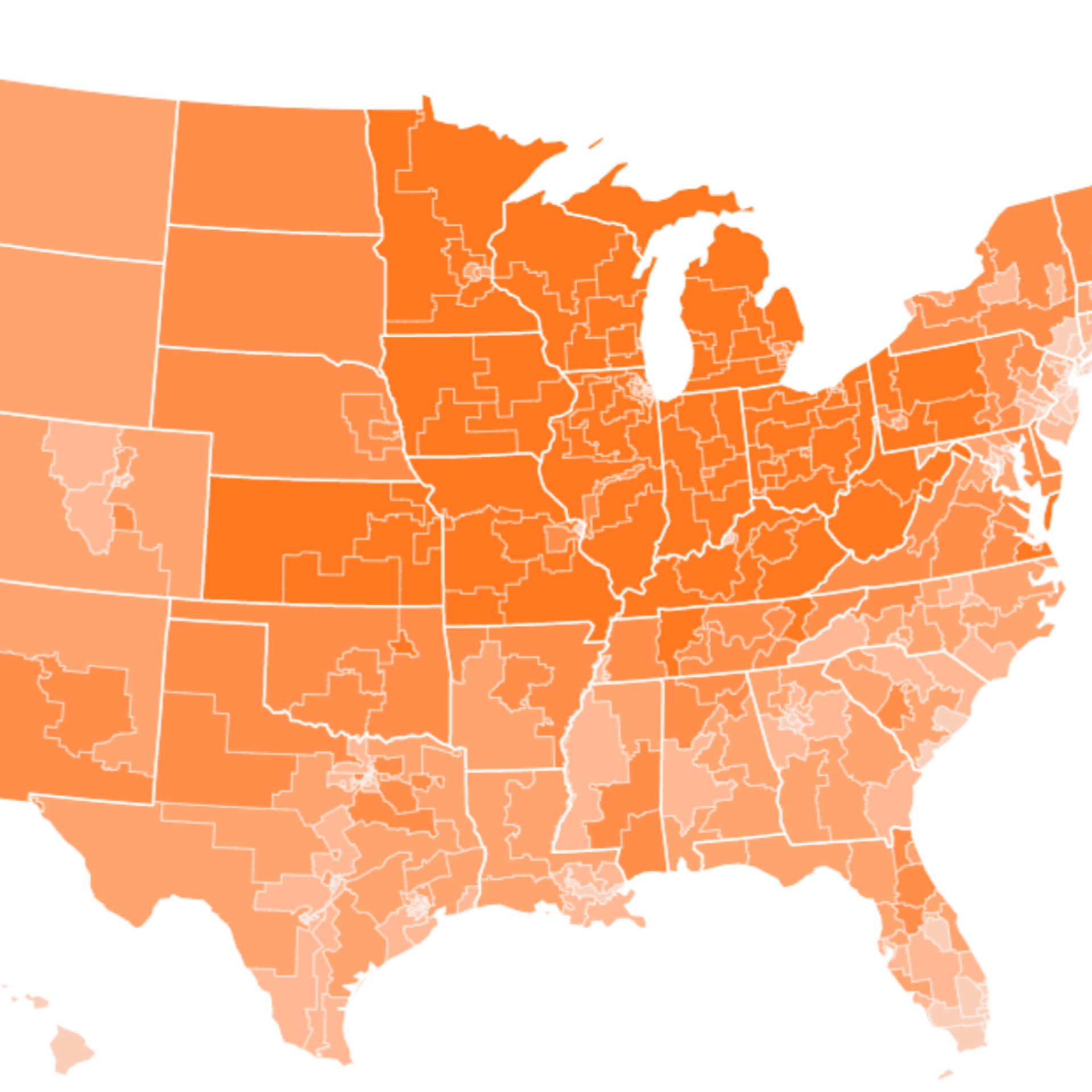A choropleth map of the U.S. showing search interest in "gas prices."