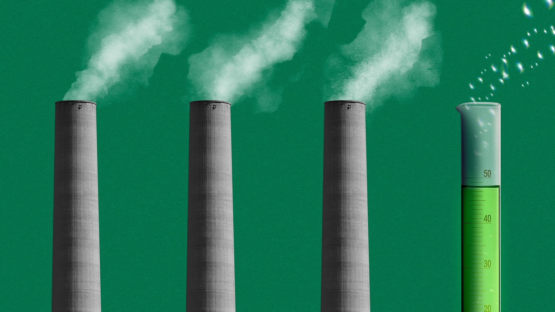 Illustration of repeating smokestacks with the one on the far right as a test tube. 