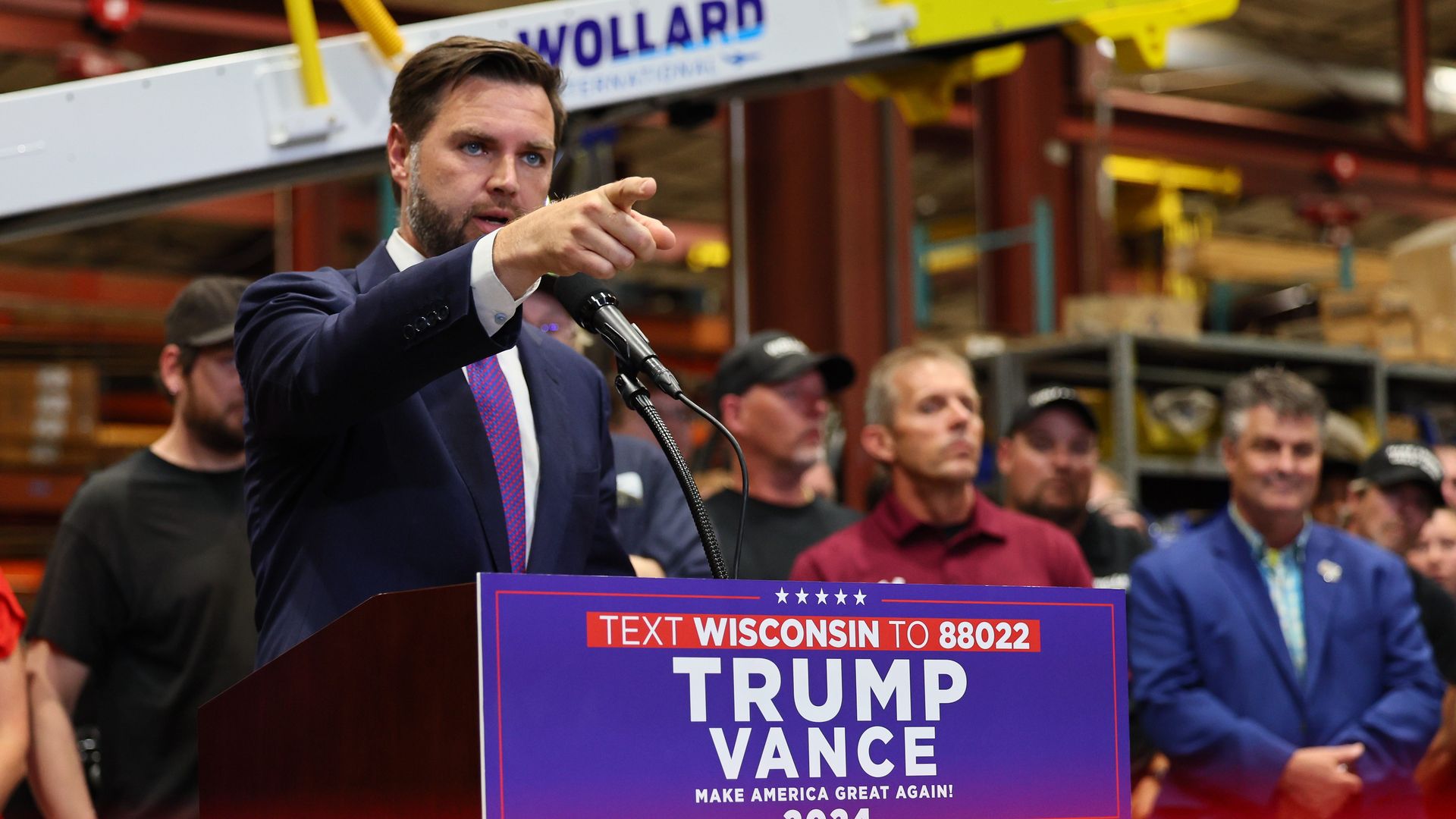 JD Vance speaks to a group in Wisconsin.