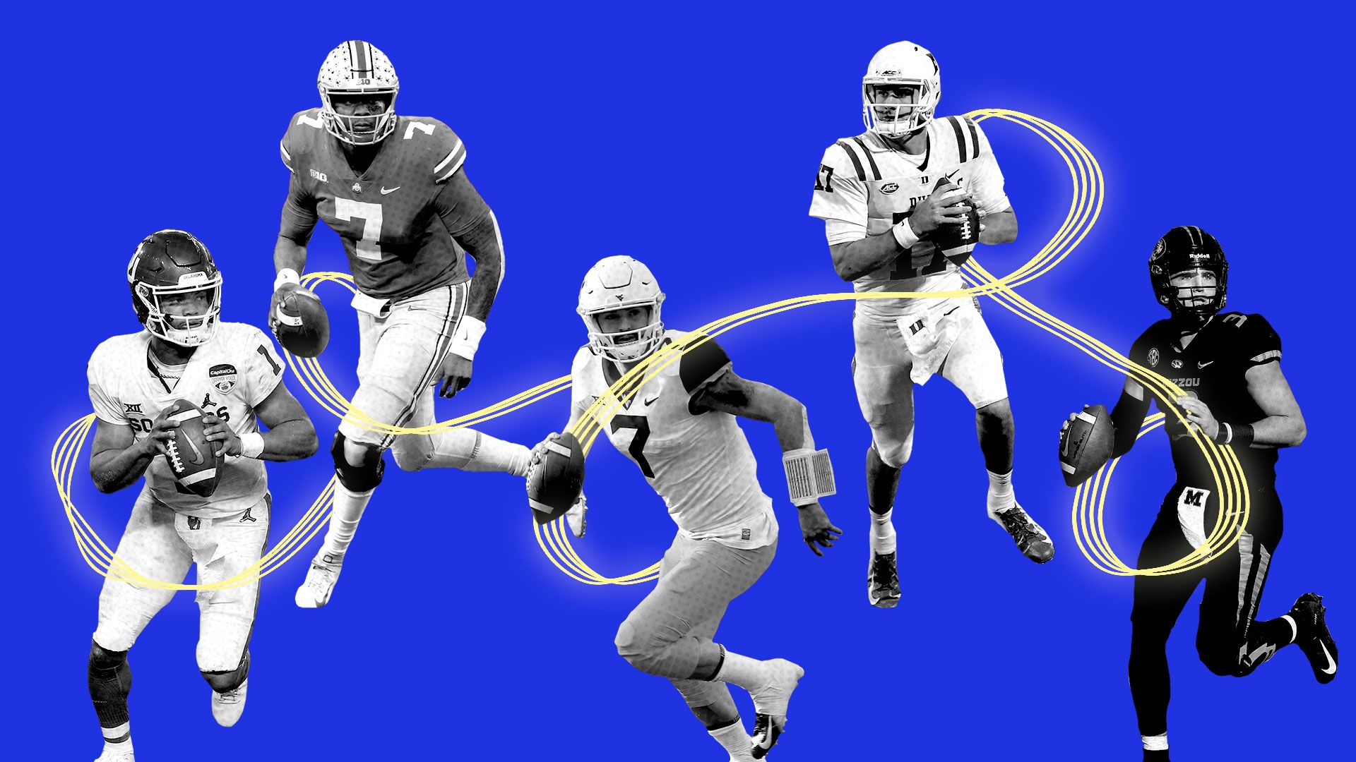 Illustration of and Kyler Murray, Dwayne Haskins, Will Grier, Daniel Jones, and Drew Lock