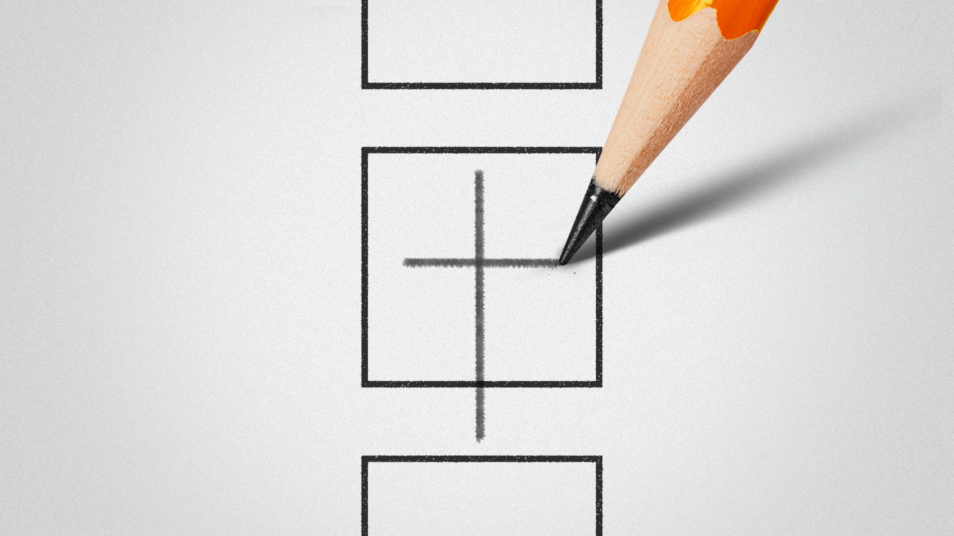 Illustration of a pencil checking a box by drawing a Christian style cross.