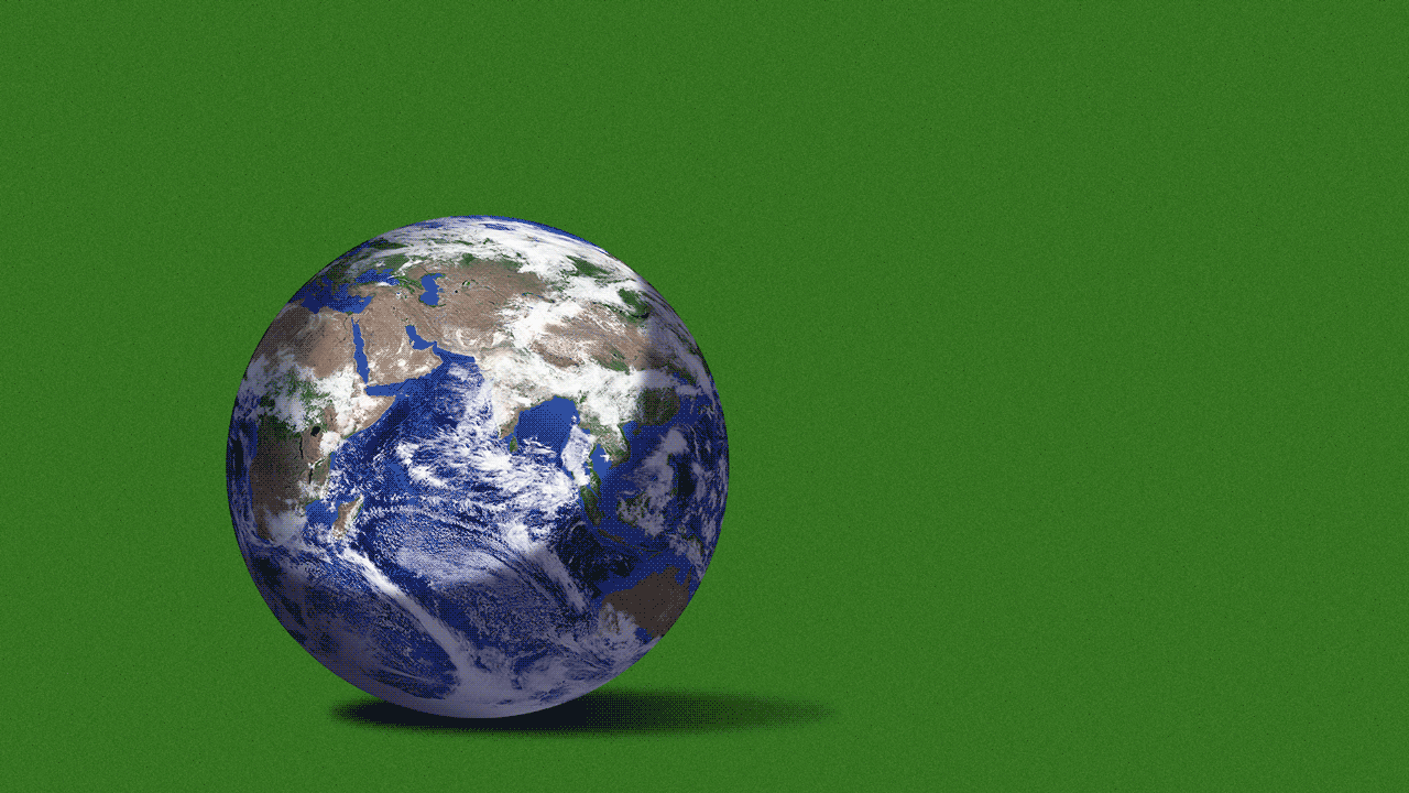 Animated gif of a finger pointing the earth to the center of the screen