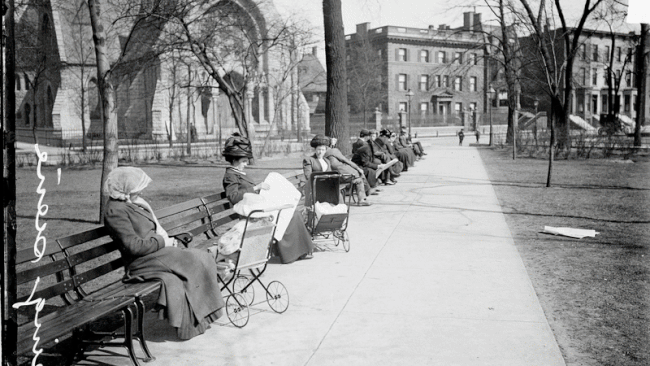 GIF of an old black and white photo of a church dissolving into a new photo of the church today. 