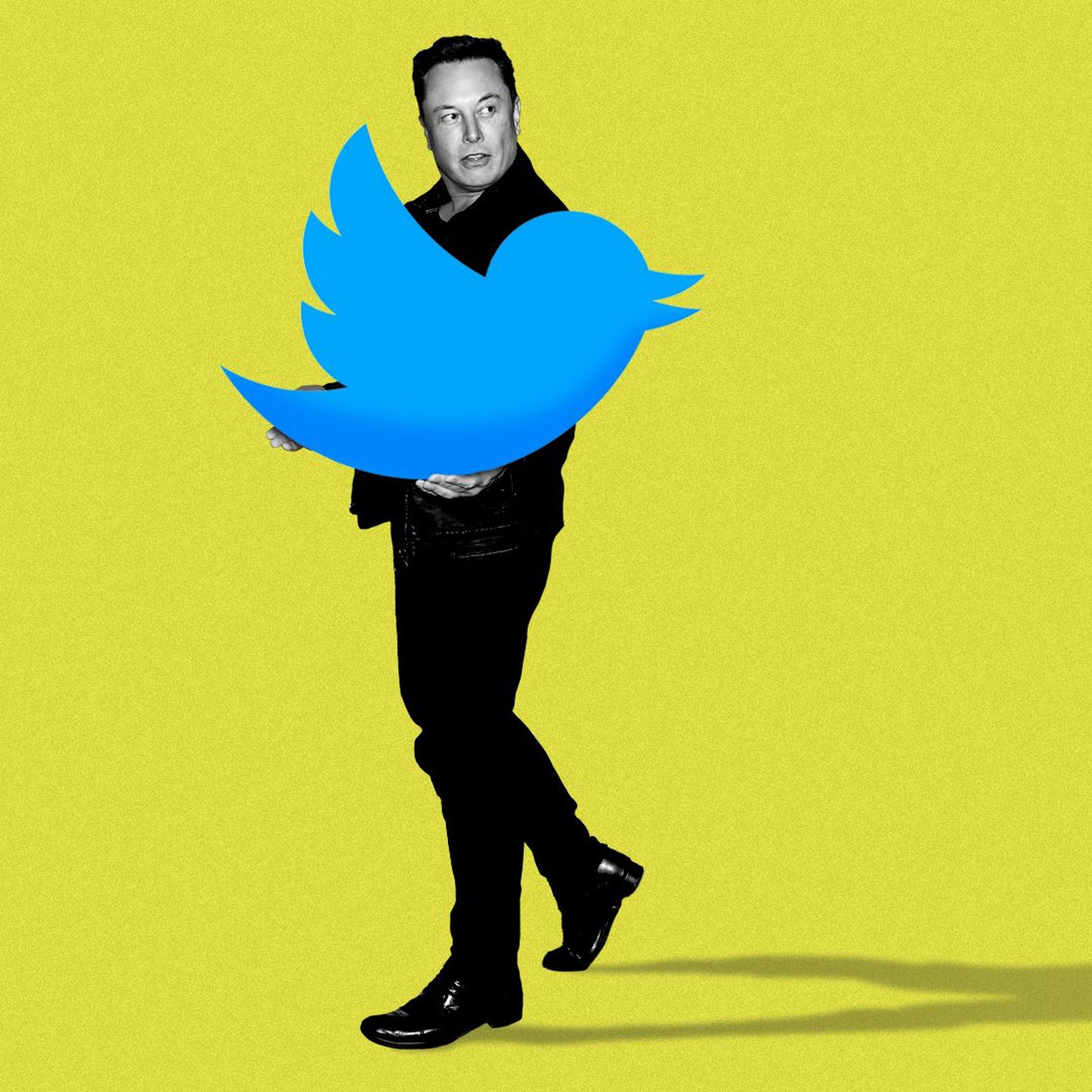 Photo illustration of Elon Musk holding the twitter logo