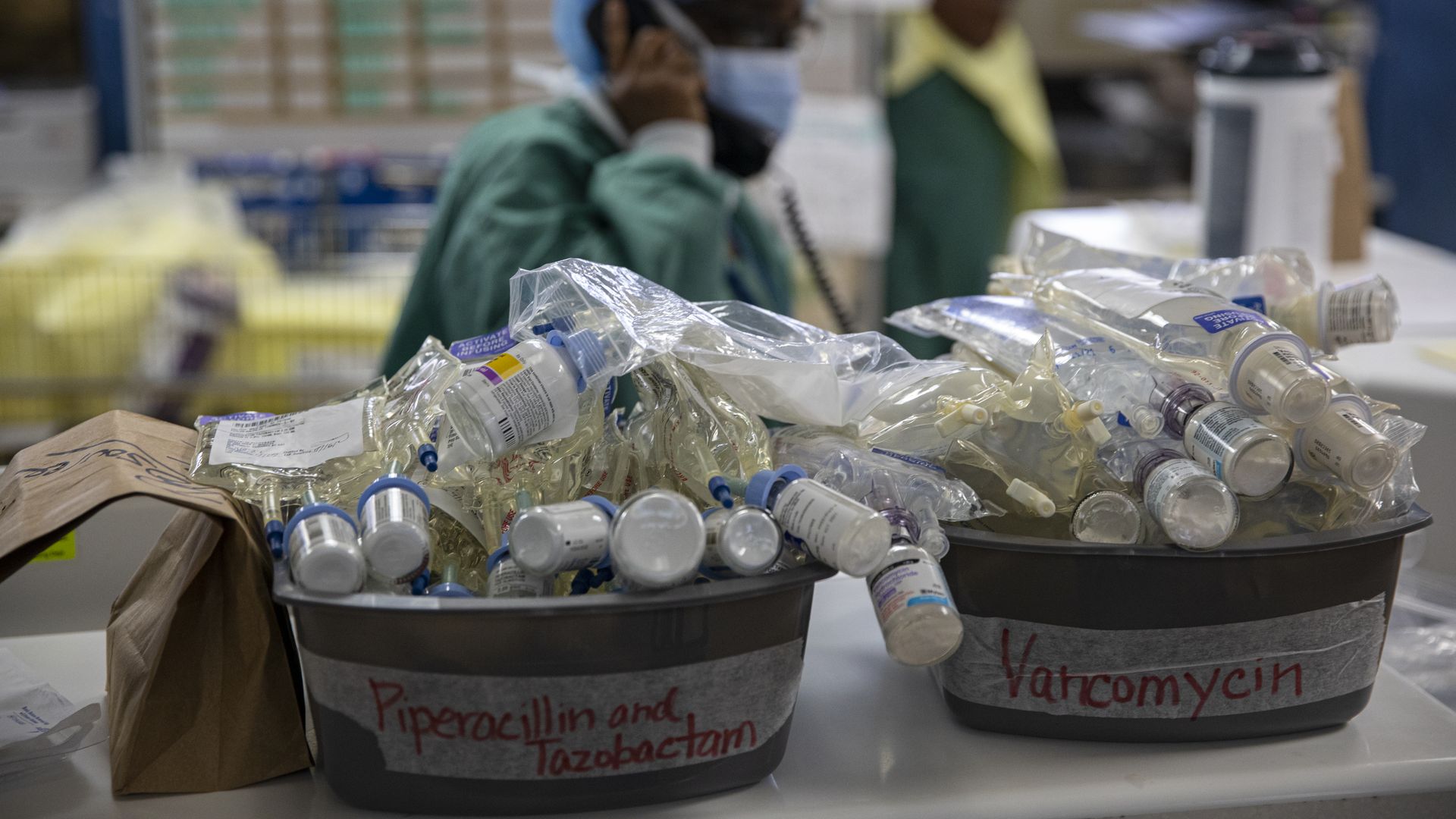 Medication used for COVID-19 patients are separated on the counter