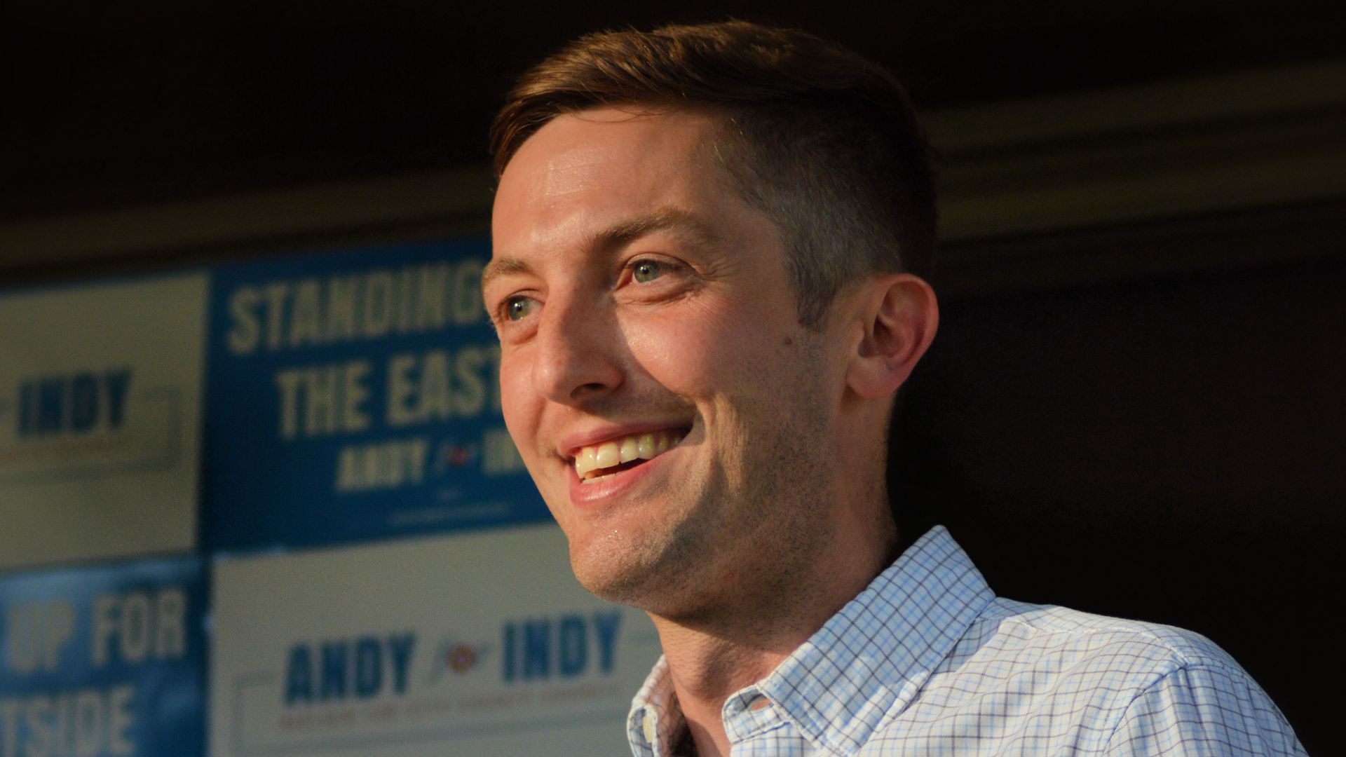 A photo of Andy Nielsen speaking at a campaign event.