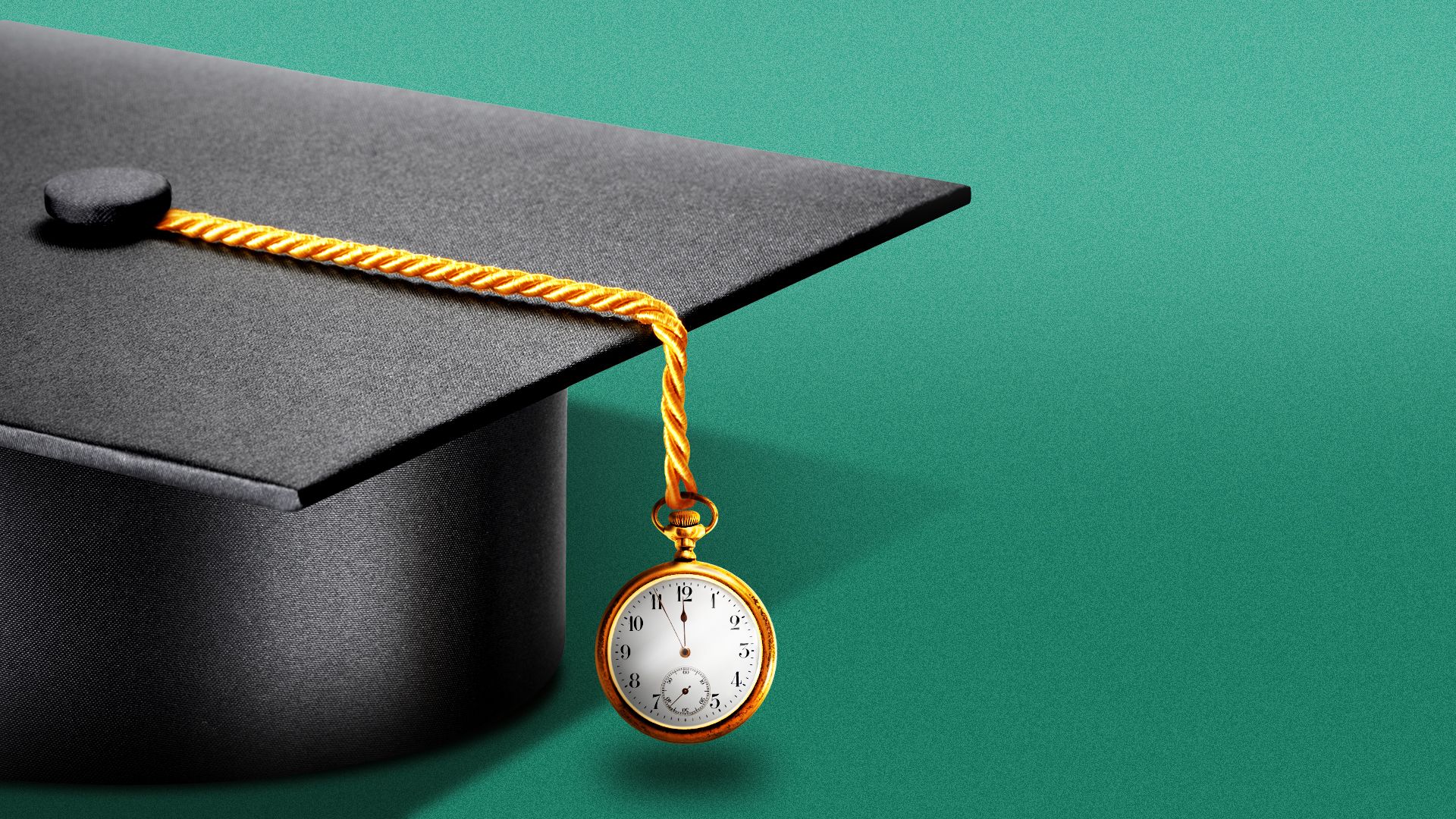 Illustration of a college graduation cap with a pocket watch at the end of the tassel