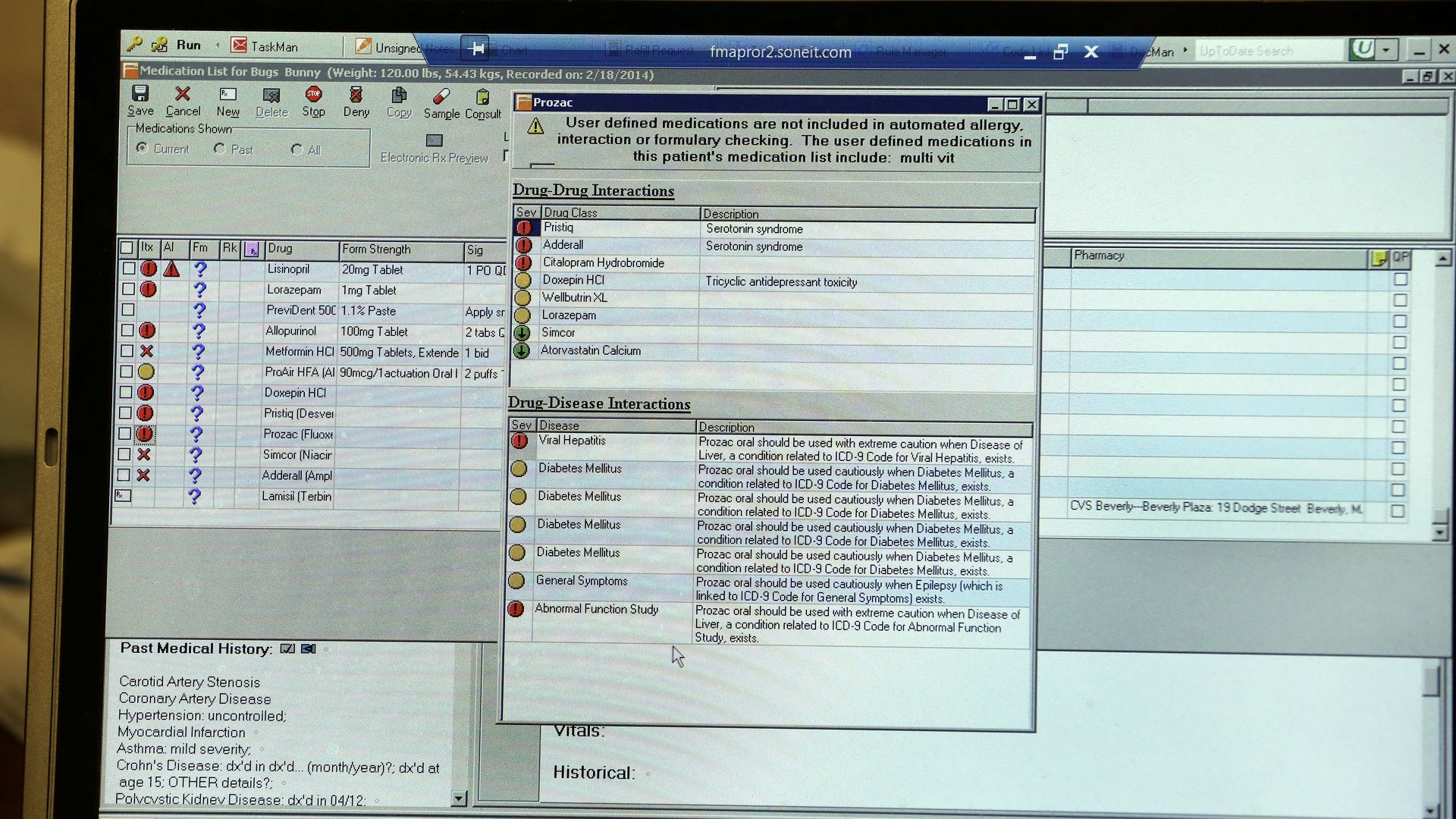 A computer screen showing an electronic medical record.