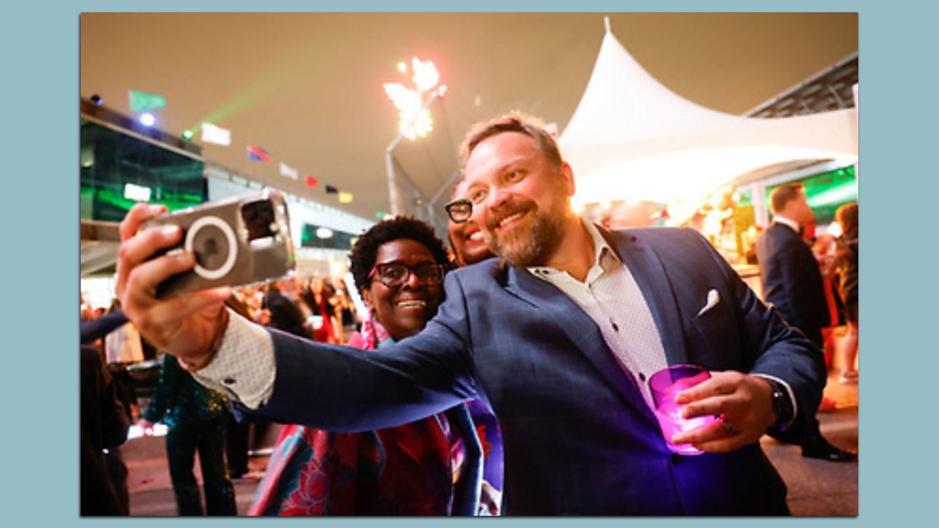 Three people taking a selfie