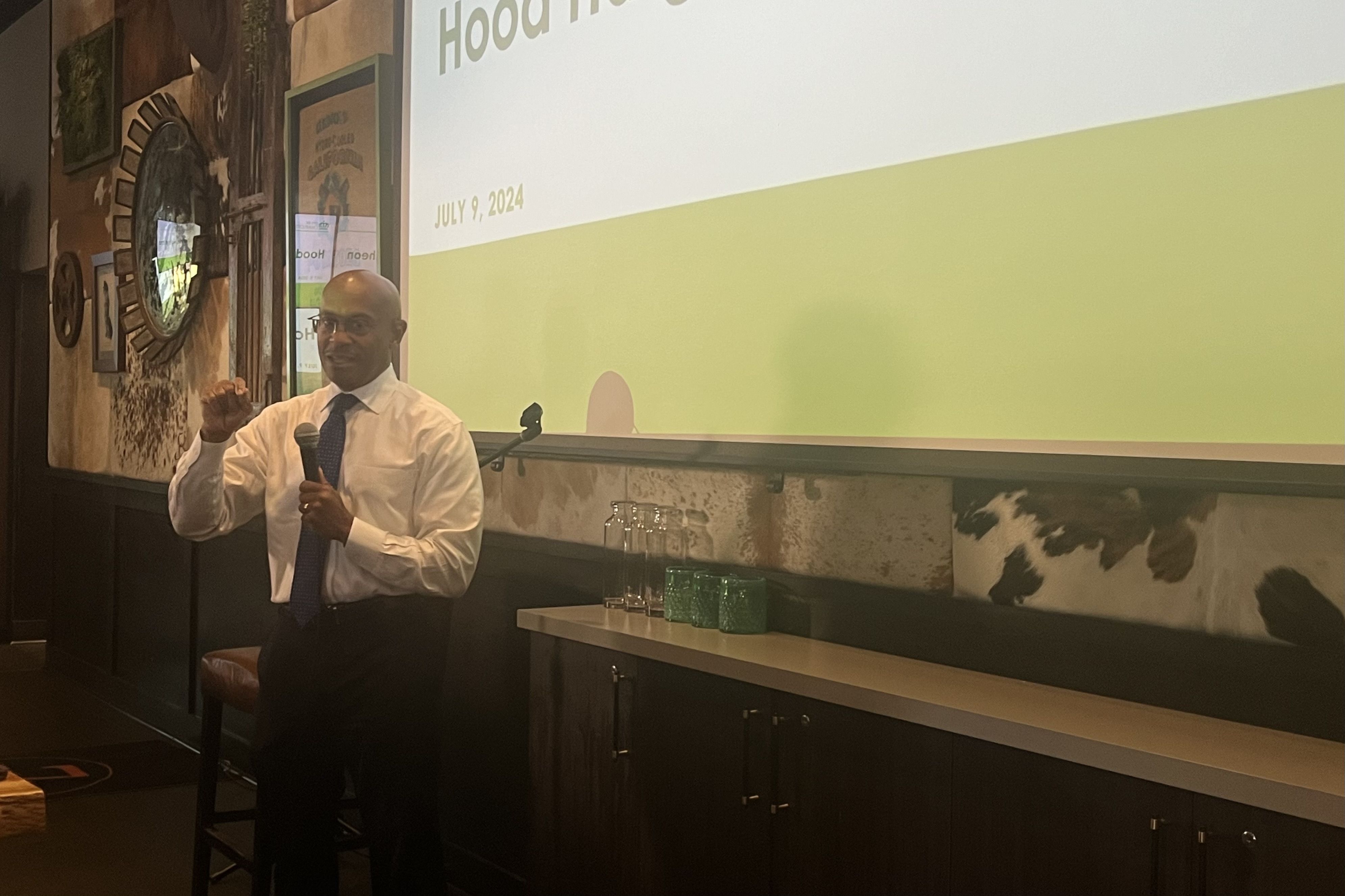 Marcus Jones speaks at event