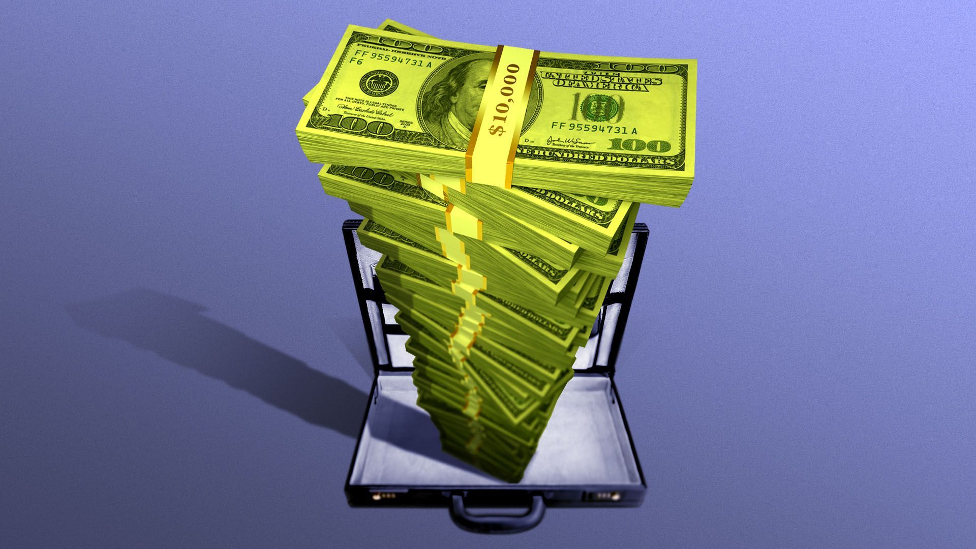 Illustration of a giant stack of money in a briefcase