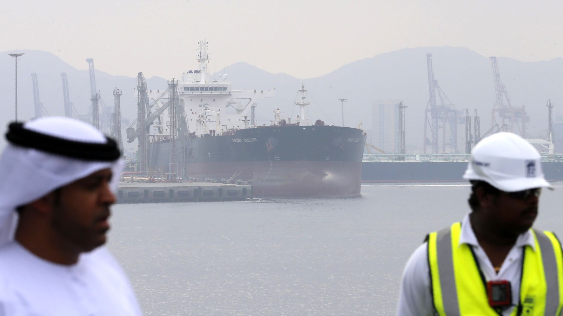 A tanker is seen at the oil terminal of Fujairah during the inauguration ceremony of a dock for supertankers on September 21, 2016. 