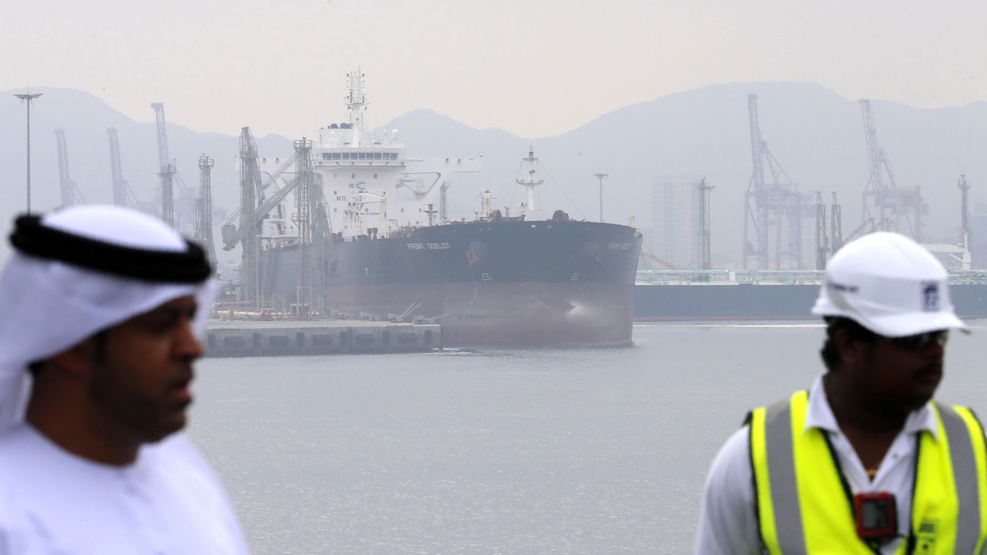 A tanker is seen at the oil terminal of Fujairah during the inauguration ceremony of a dock for supertankers on September 21, 2016.