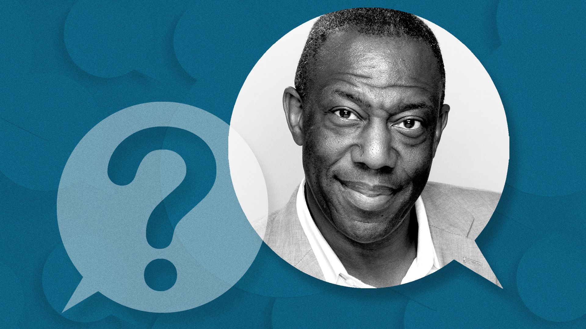 Photo illustration of two word balloons, one containing an image of Preston James II.