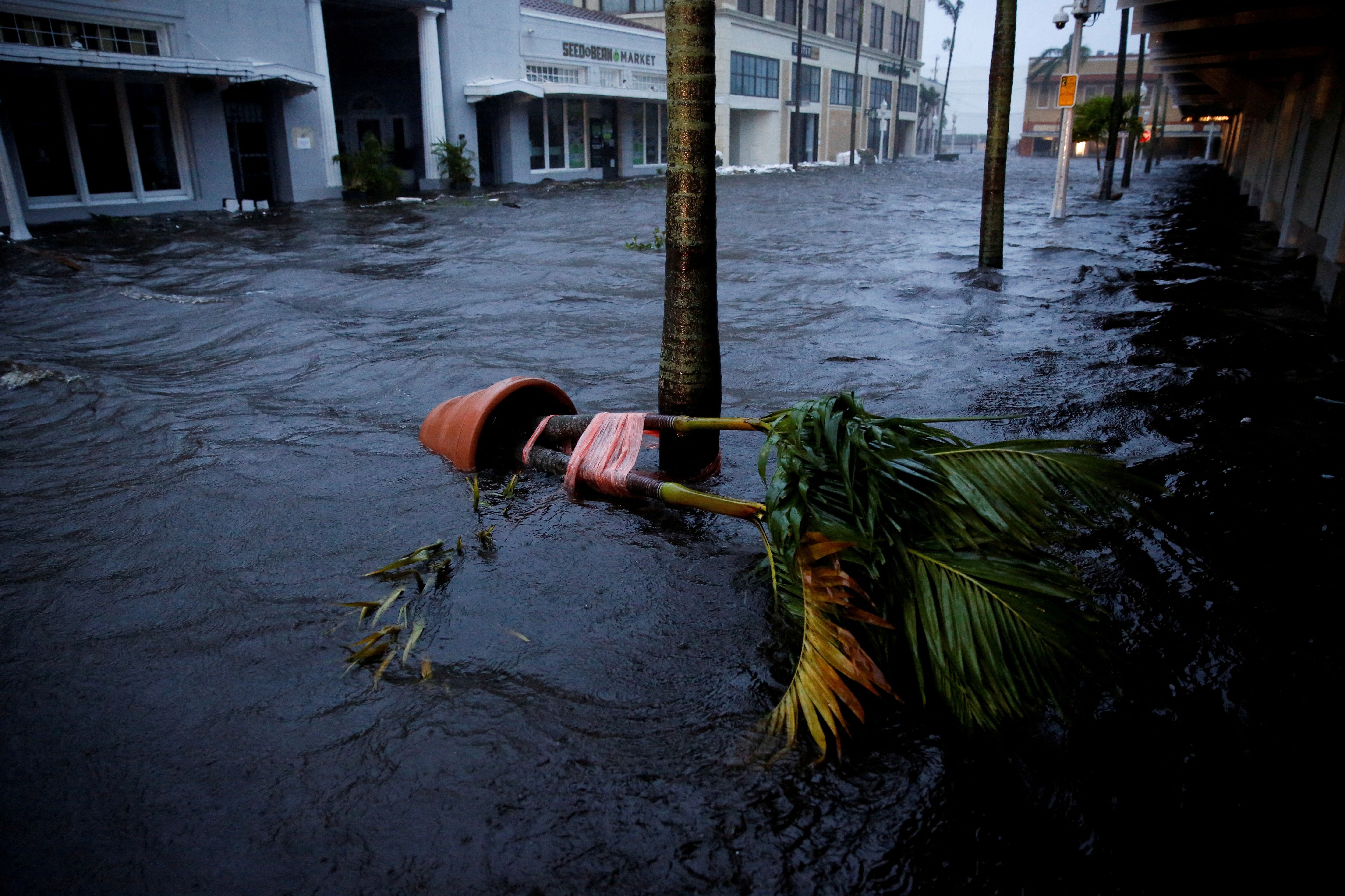 A flooded street in downtown Fort Myers, Fla., yesterday.