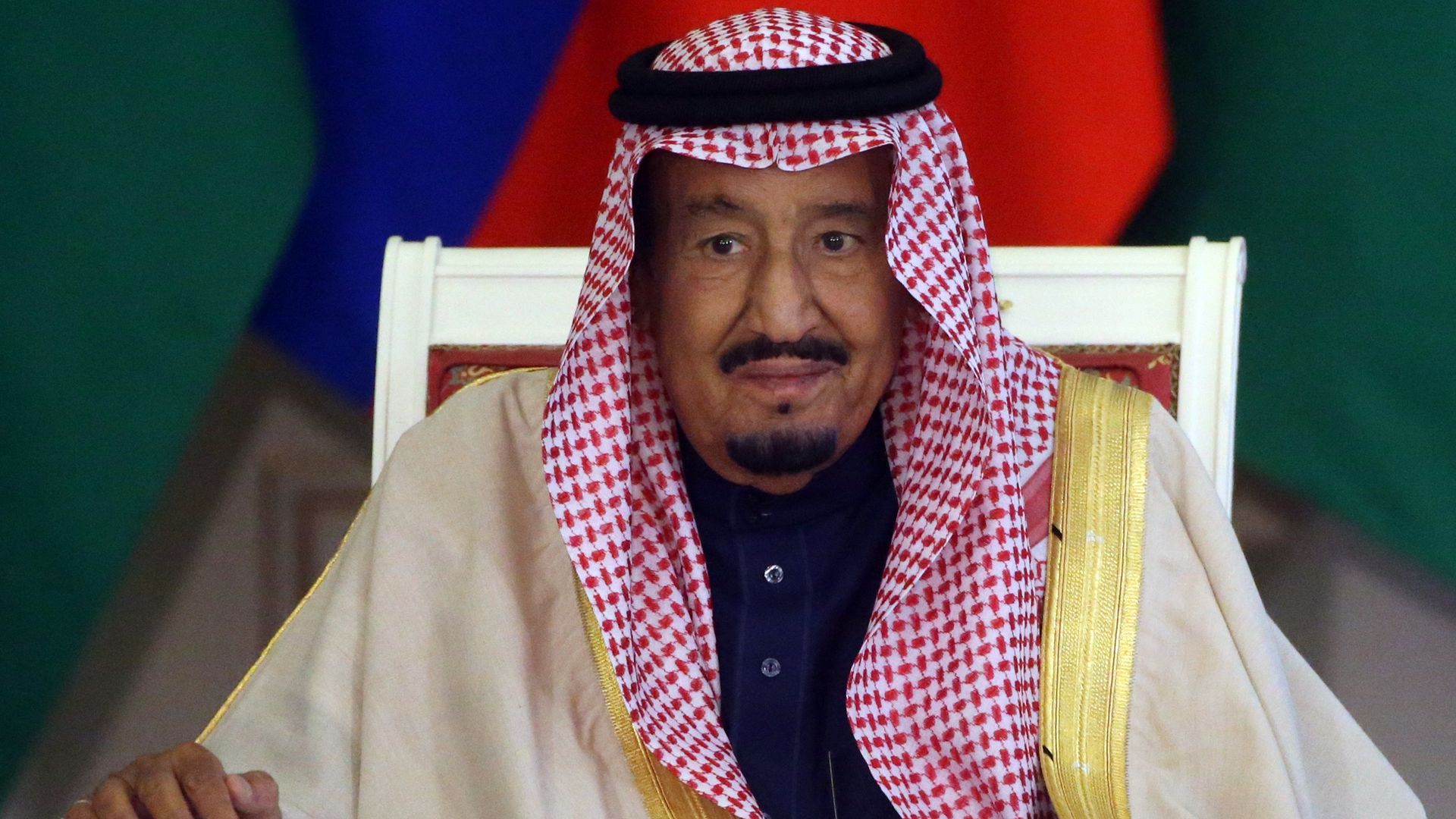 King Salman bin Abdulaziz Al Saud during talks at the Grand Kremlin Palace on October 5, 2017 in Moscow, Russia.