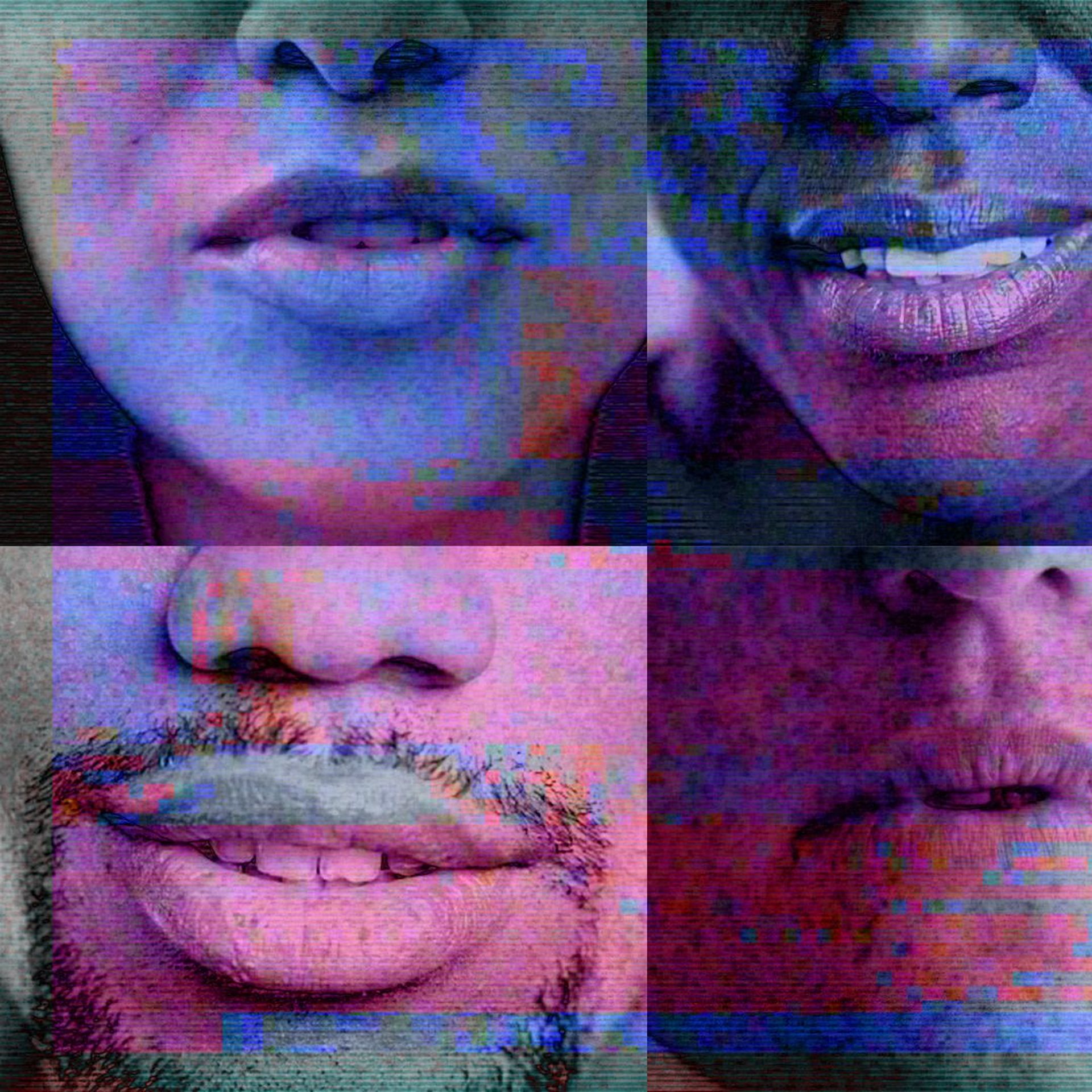 Photo illustration of a grid of closely cropped photos of mouths with digitized overlays