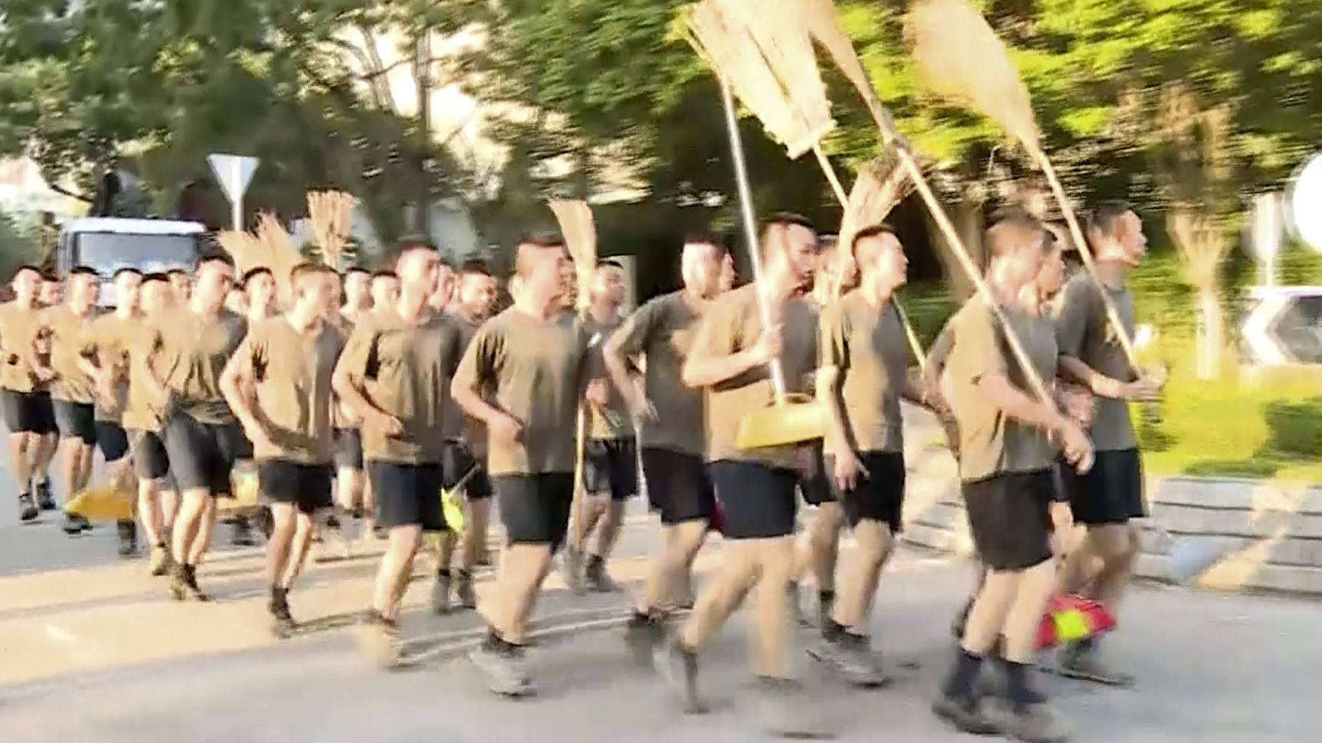 Troops running.