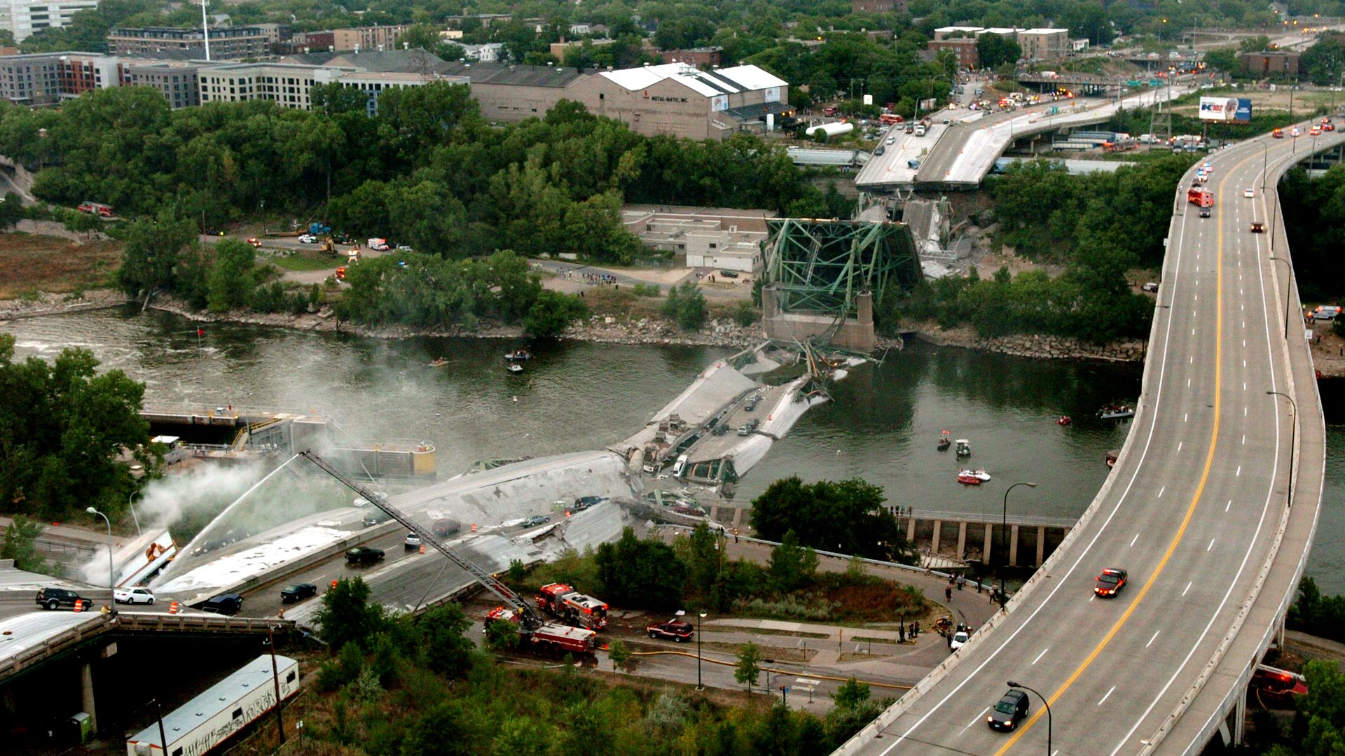 The 35W bridge collapsed in the water