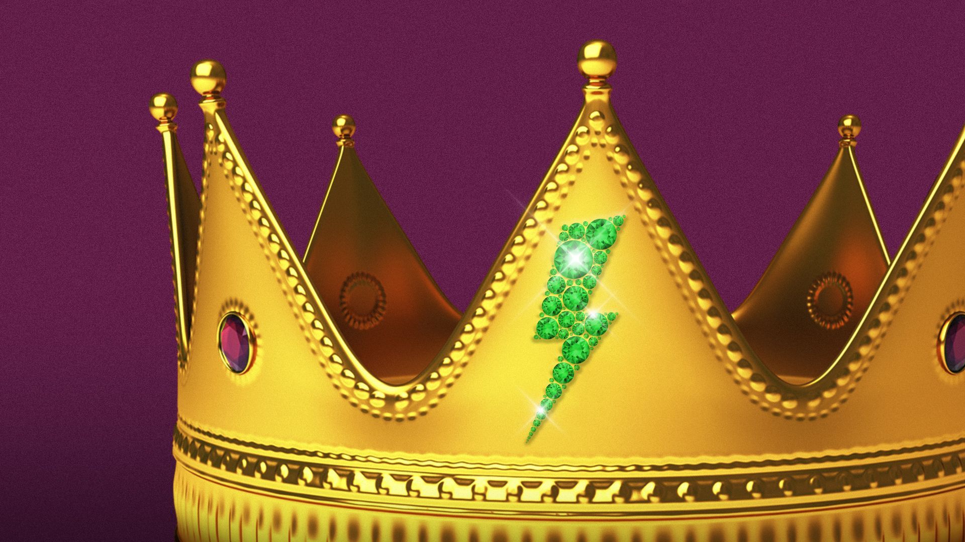 Illustration of a crown with a cluster of gems in the shape of an electricity bolt.