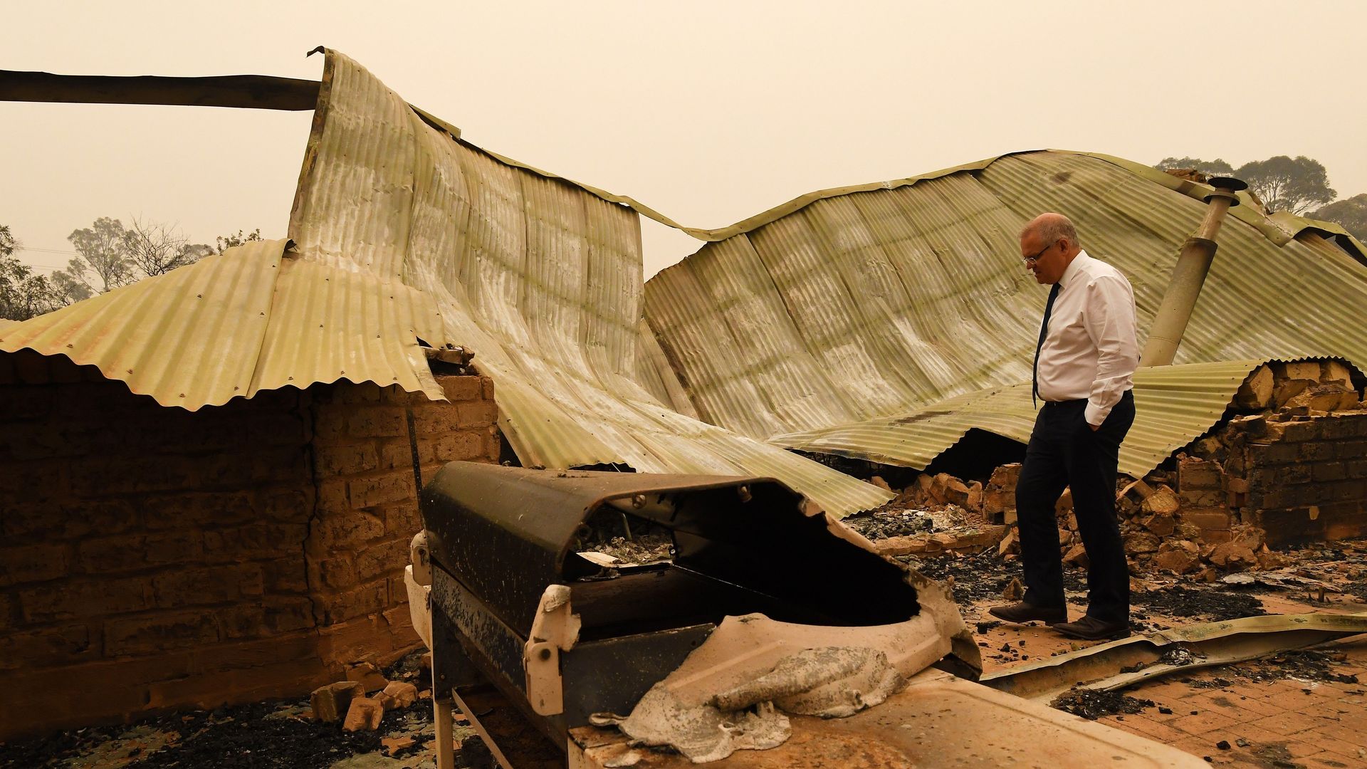 Australia's Prime Minister Scott Morrison visits a wildflower farm in an area devastated by bushfires in Sarsfield, Victoria state on January 3