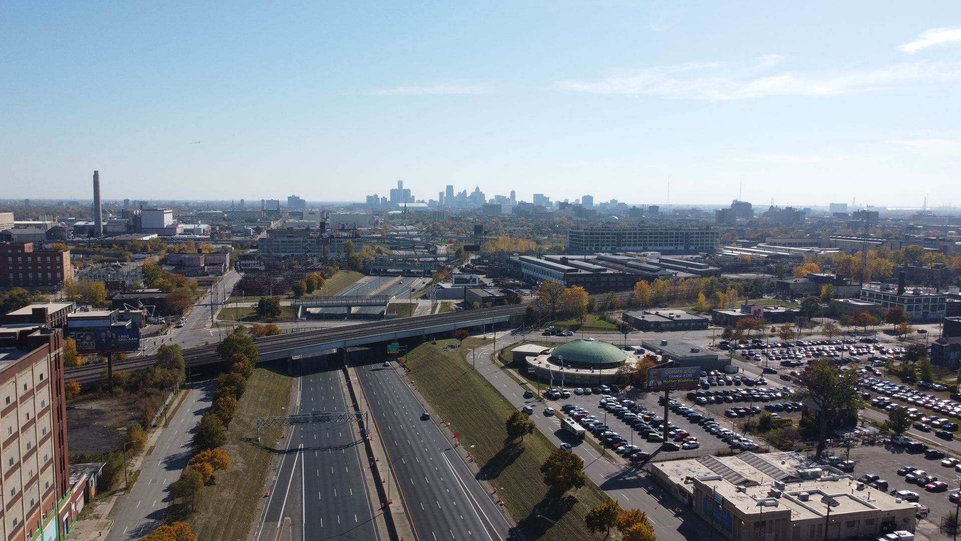Detroit skyline above the Russell Industrial Center