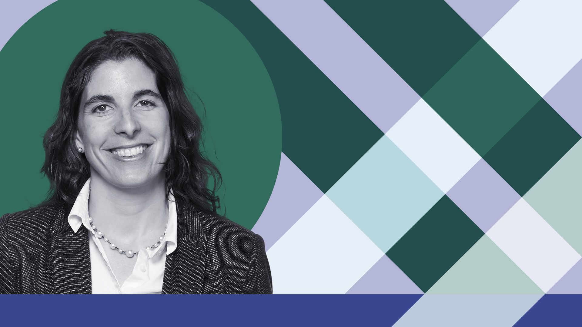 Photo illustration of Nicole LeBlanc surrounded by abstract shapes.