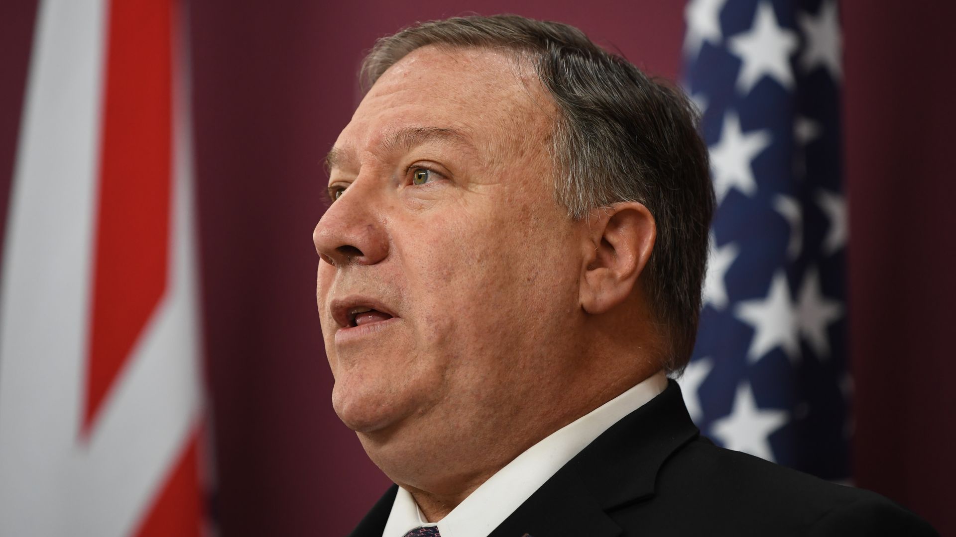 In this image, Mike Pompeo talks.