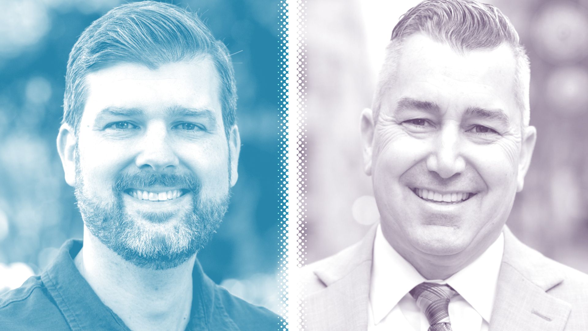 Two middle aged white men smiling