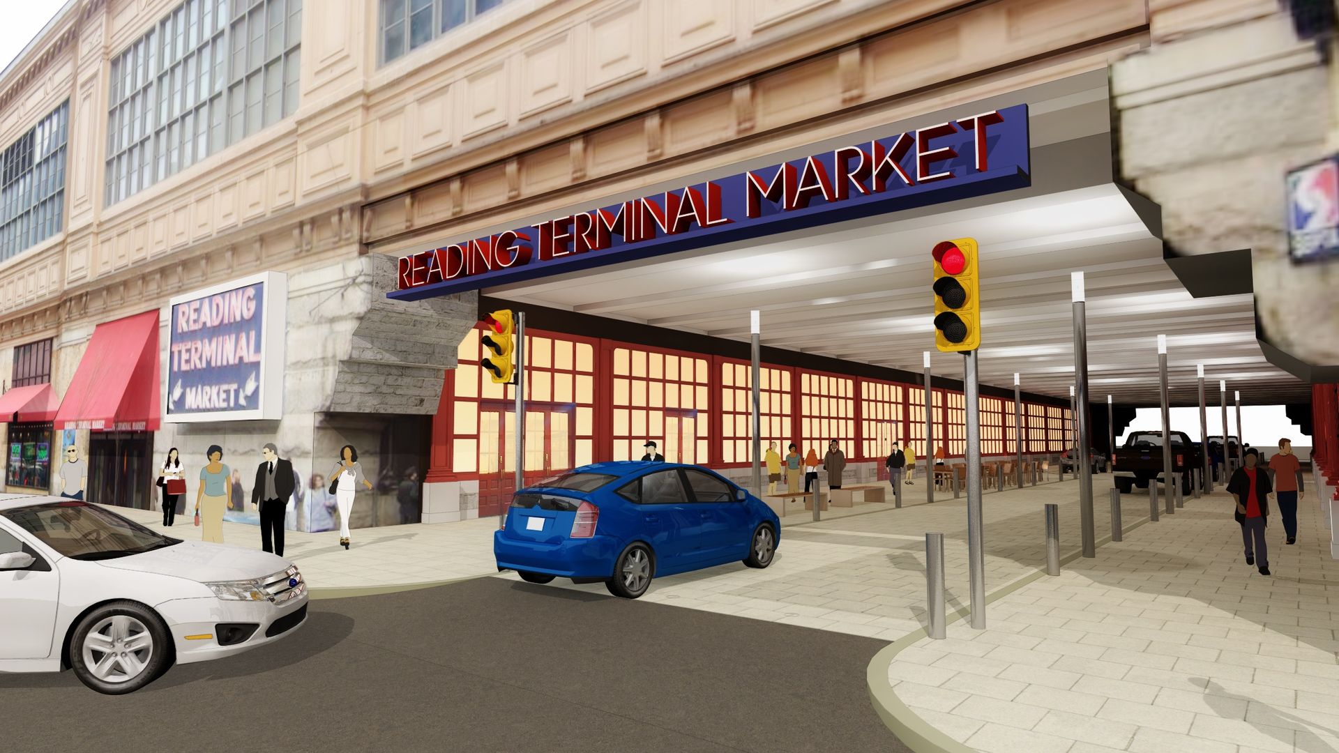 A rendering of Filbert Street between 11th and 12th Streets after the construction project to make the area more pedestrian friendly 