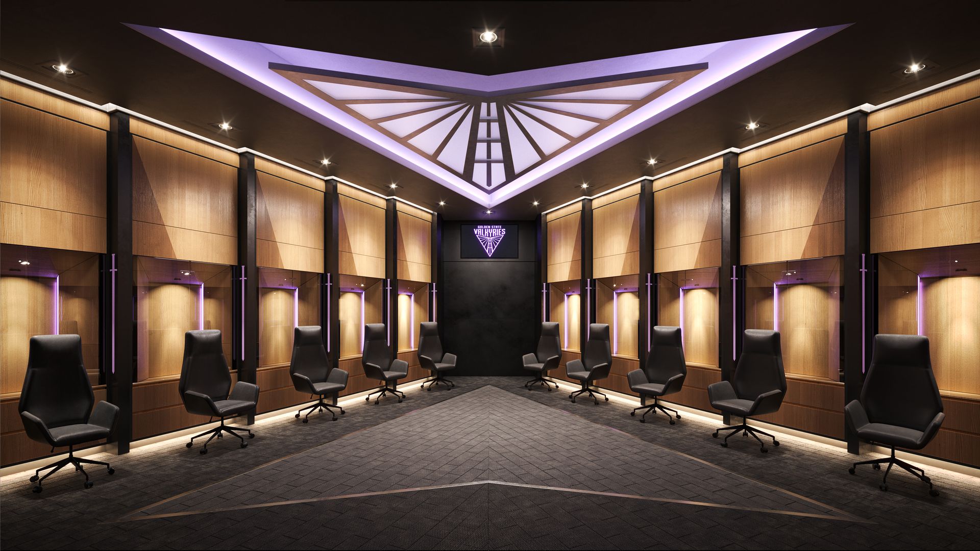 locker room with purple elements