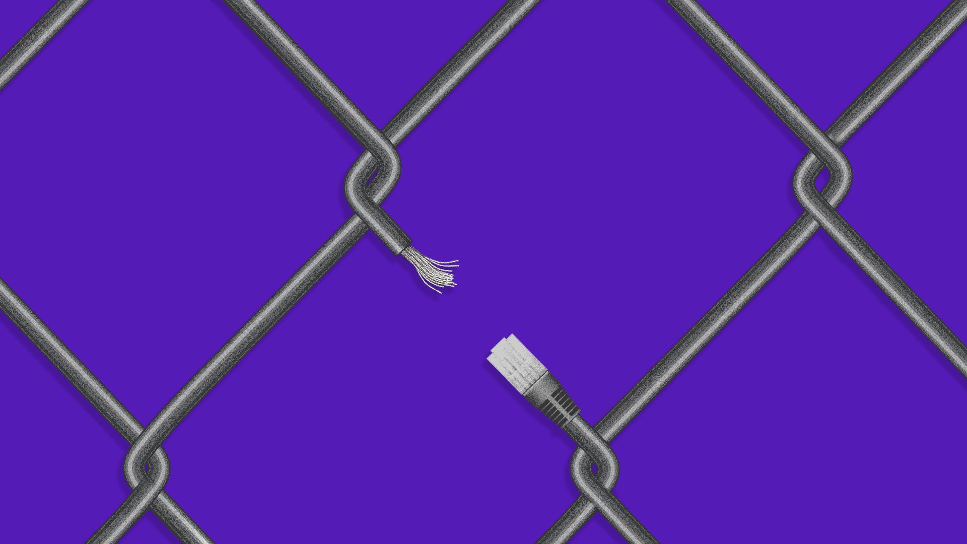 Illustration of a frayed computer cable as a wire fence.