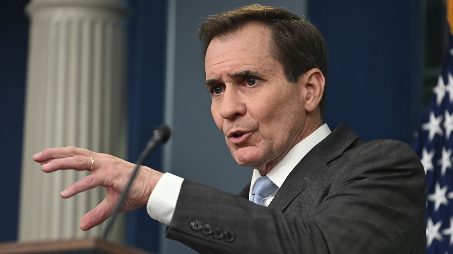 John Kirby , the Coordinator for Strategic Communications at the National Security Council in the White House speaks during a press briefing at the White House on February 27, 2024 in Washington, DC.