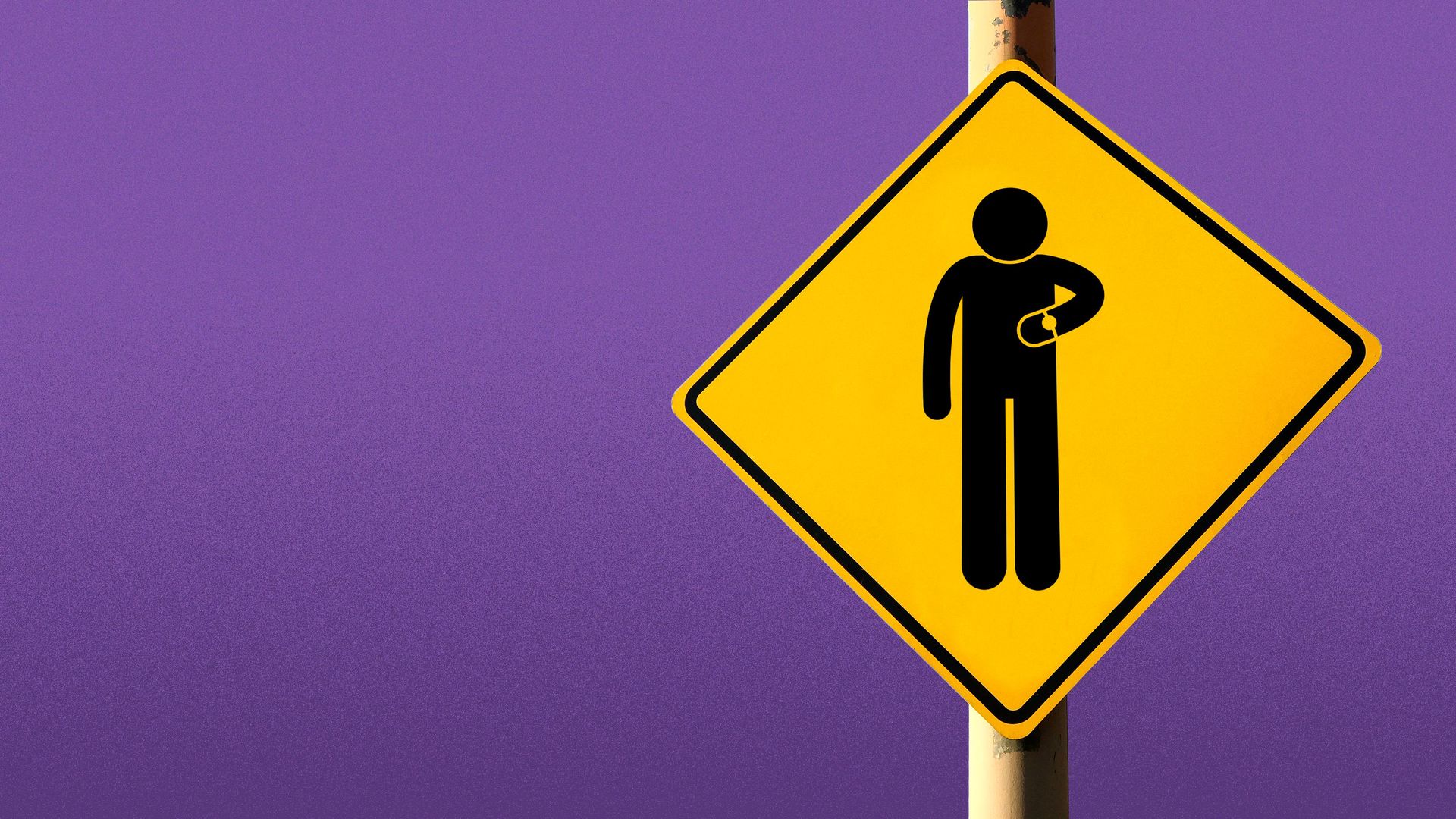 Illustration of a street sign with a person checking their watch.