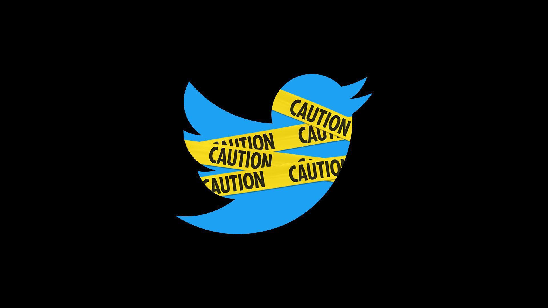 An illustration of a twitter bird with caution tape