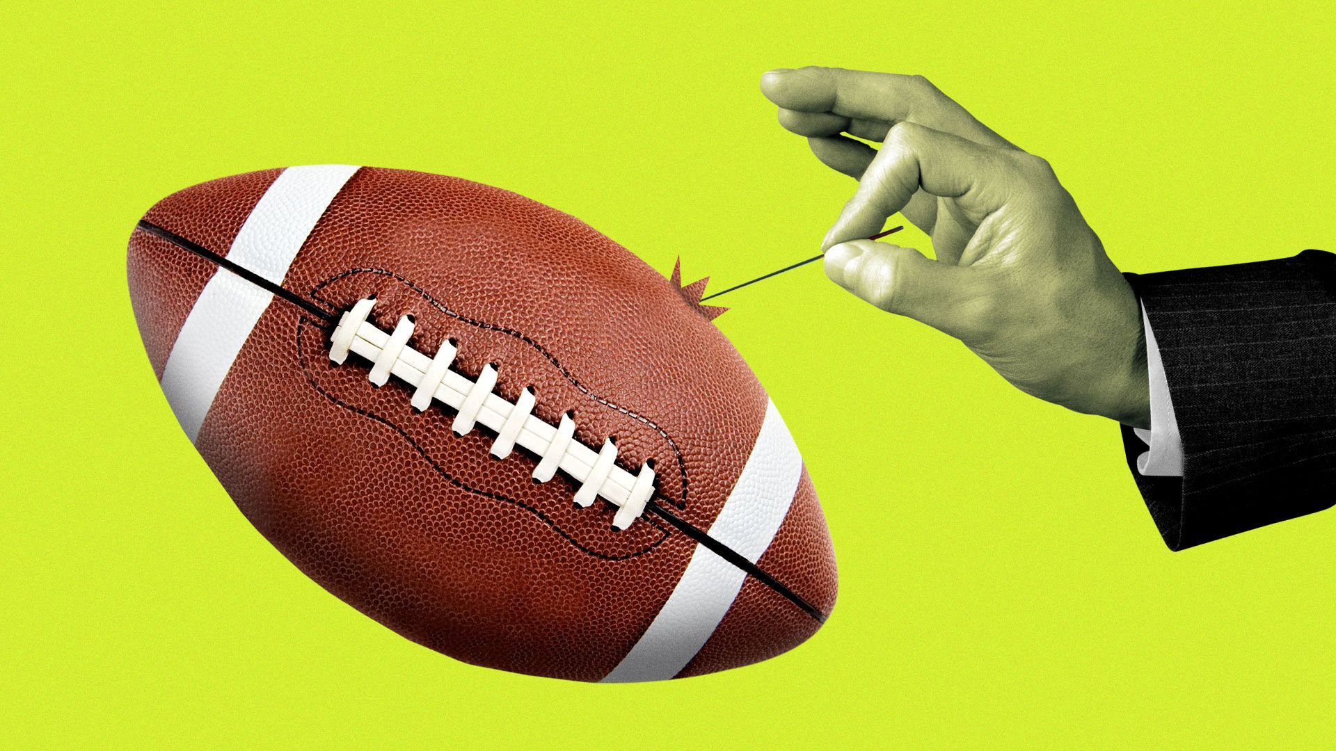 Illustration of hand holding a needle popping a football