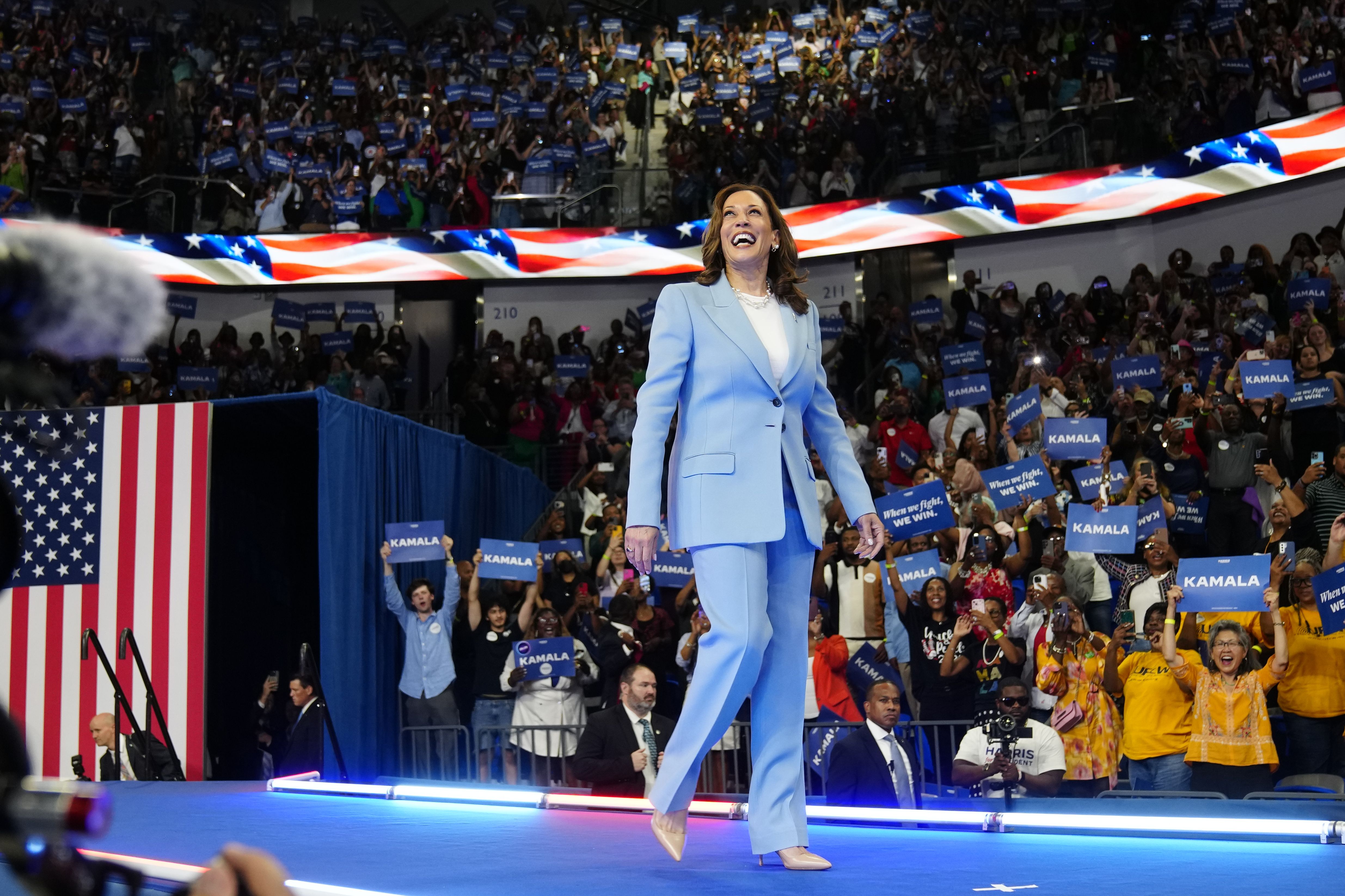 Vice President Harris looks at a crowd of roughly 10,000 people at a rally in Atlanta last night.