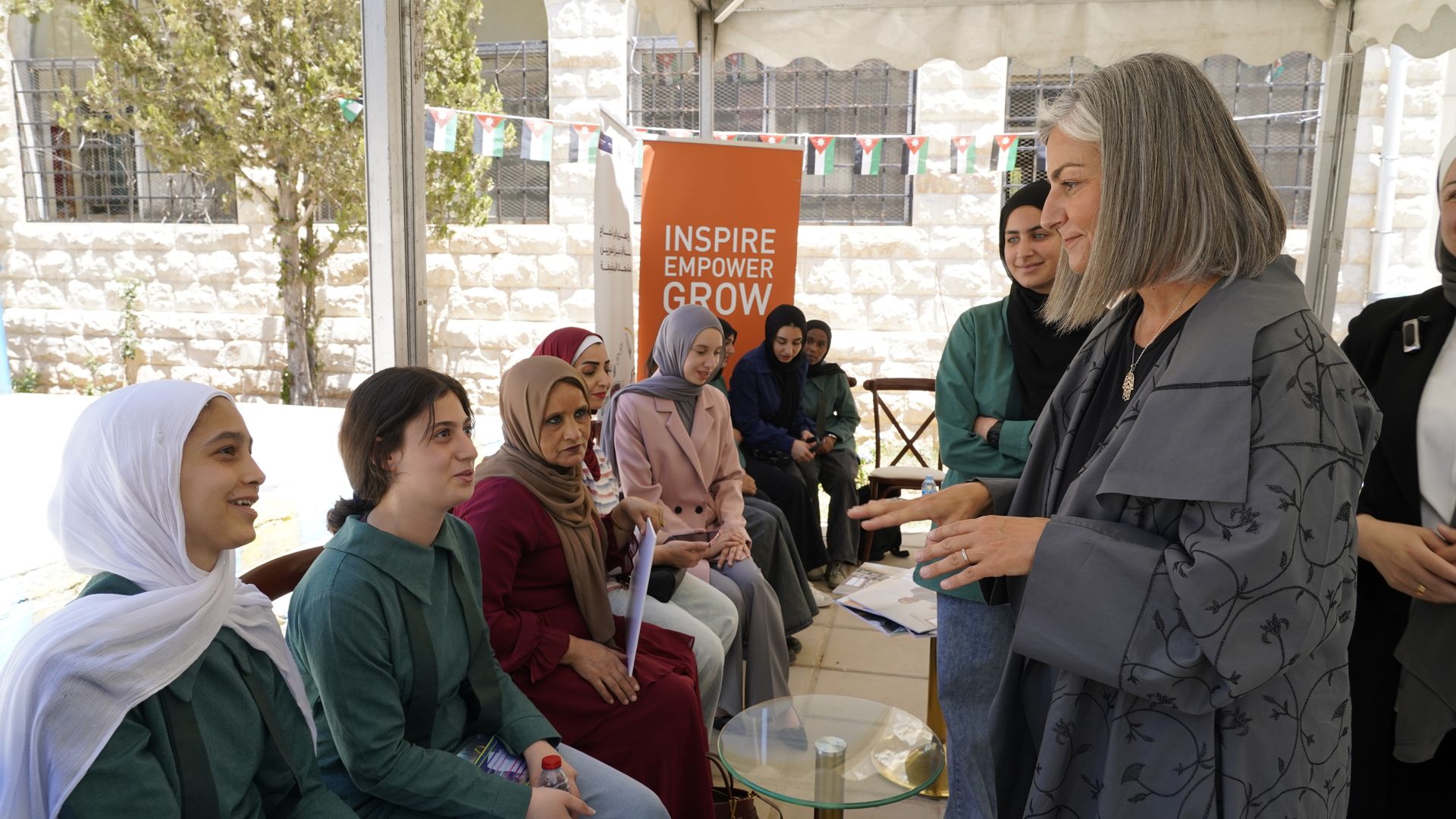 Dr. Sonia Ben Jaafar talks with learners benefiting from Abdulla Al Ghurair Foundation funding