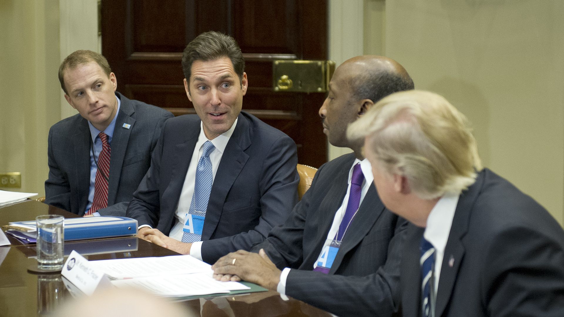 PhRMA CEO Stephen Ubl speaks a table with President Trump.